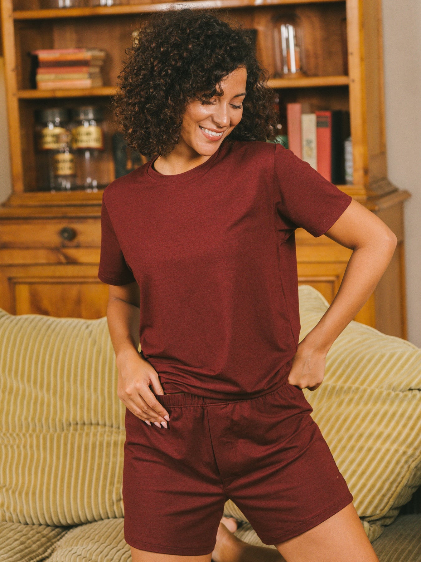 Pétrone T-shirt manches courtes coton pima micromodal bordeaux foncé femme#couleur_bordeaux-foncé