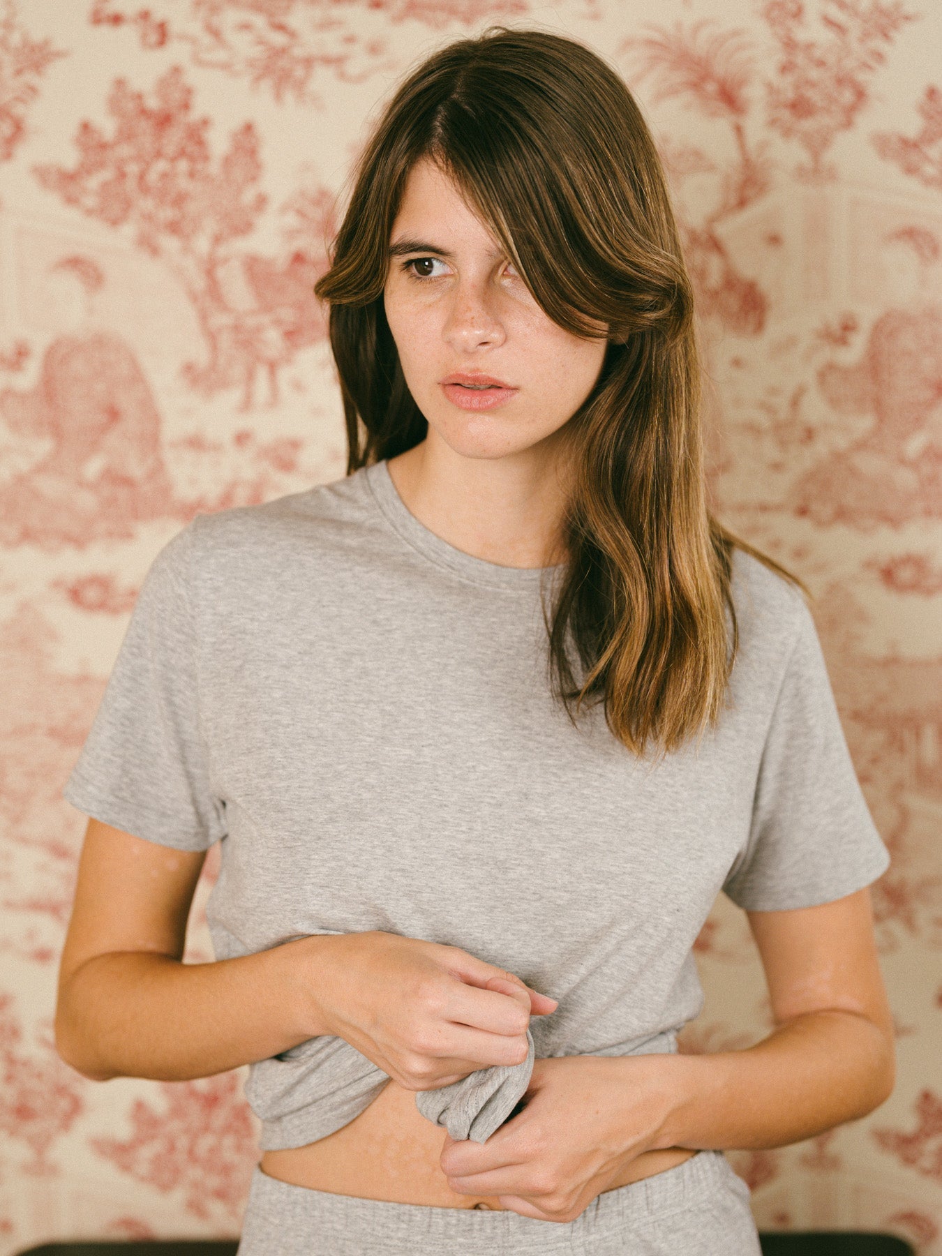 Pétrone T-shirt manches courtes coton pima micromodal gris chiné clair femme#couleur_gris-chiné-clair