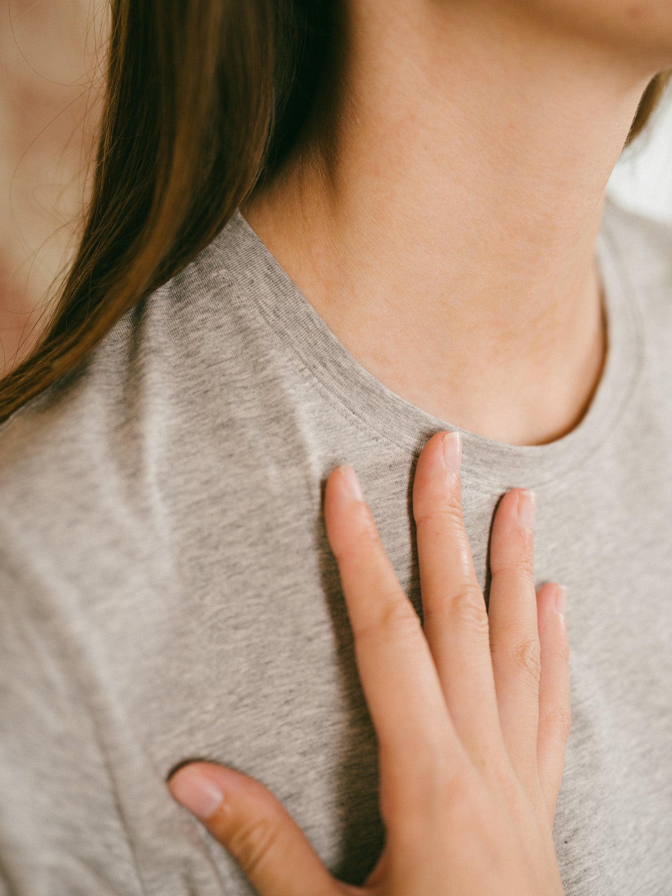 Pétrone T-shirt manches courtes coton pima micromodal gris chiné clair femme#couleur_gris-chiné-clair