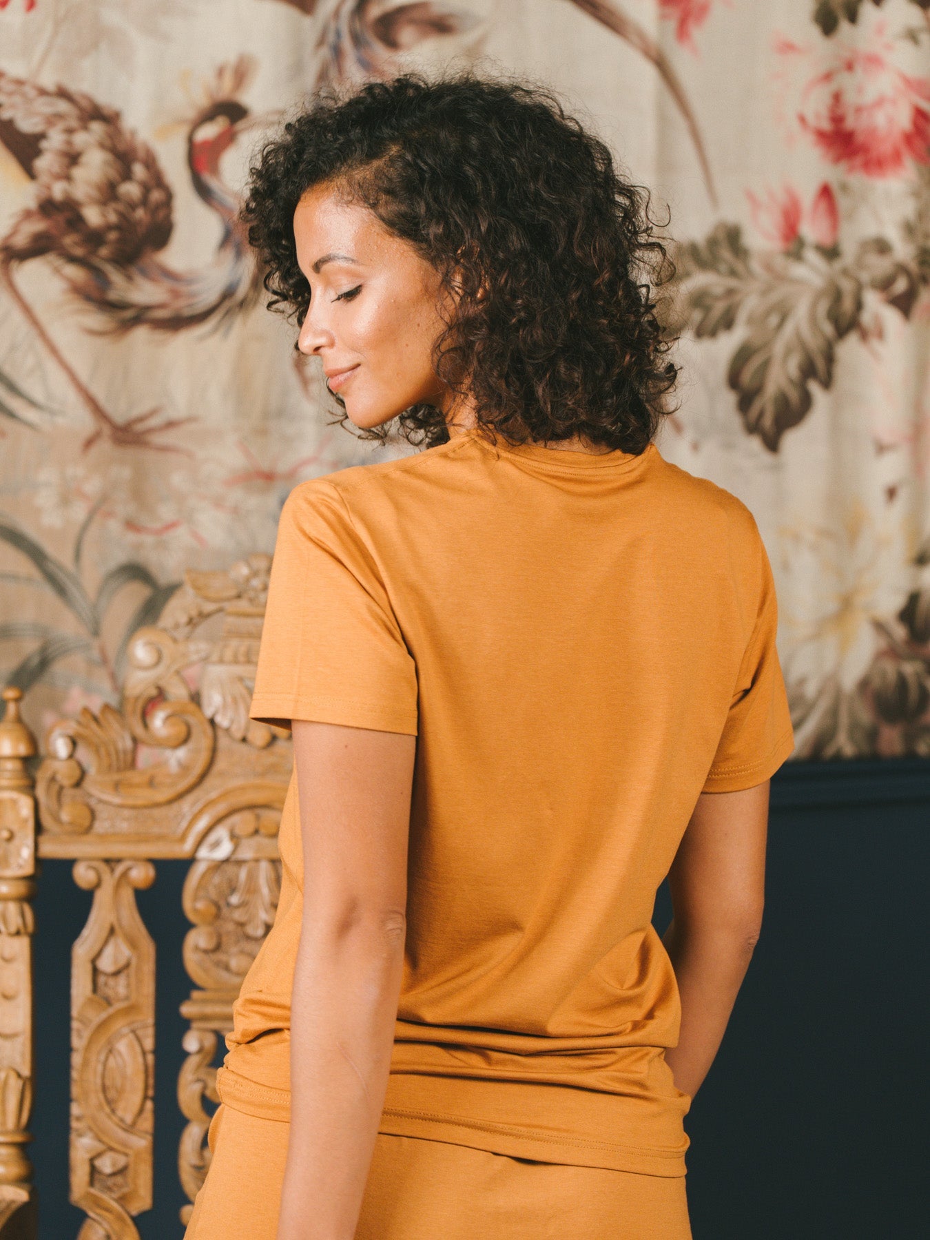 Pétrone T-shirt manches courtes coton pima micromodal ocre femme#couleur_ocre