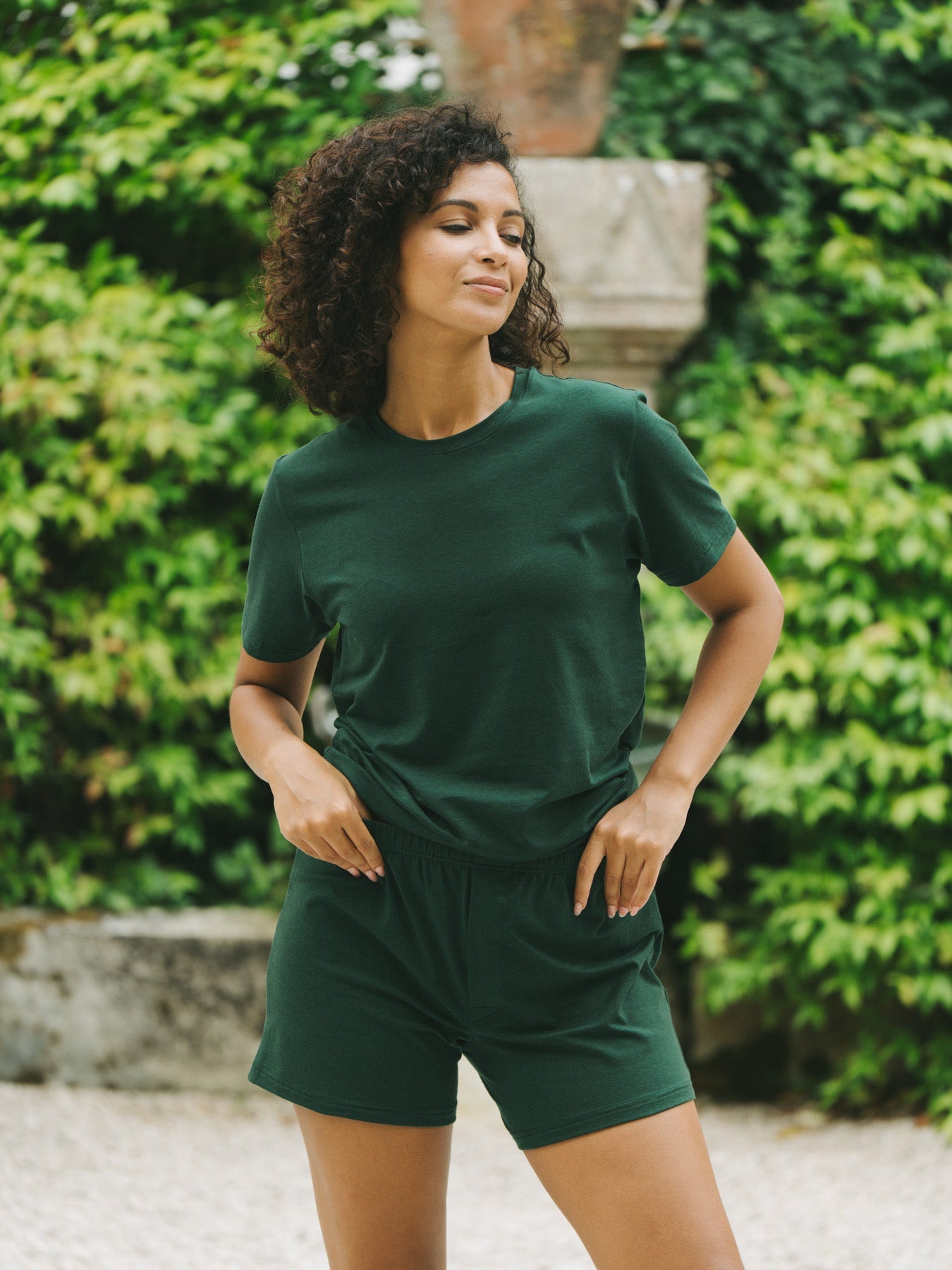 Pétrone T-shirt manches courtes coton pima micromodal vert bouteille femme#couleur_vert-bouteille