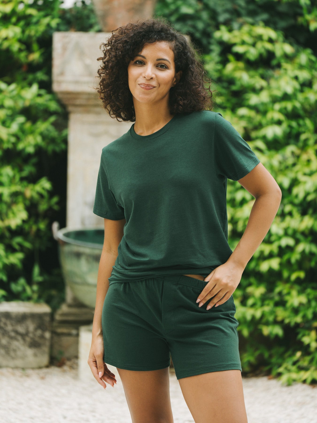 Pétrone T-shirt manches courtes coton pima micromodal vert bouteille femme#couleur_vert-bouteille
