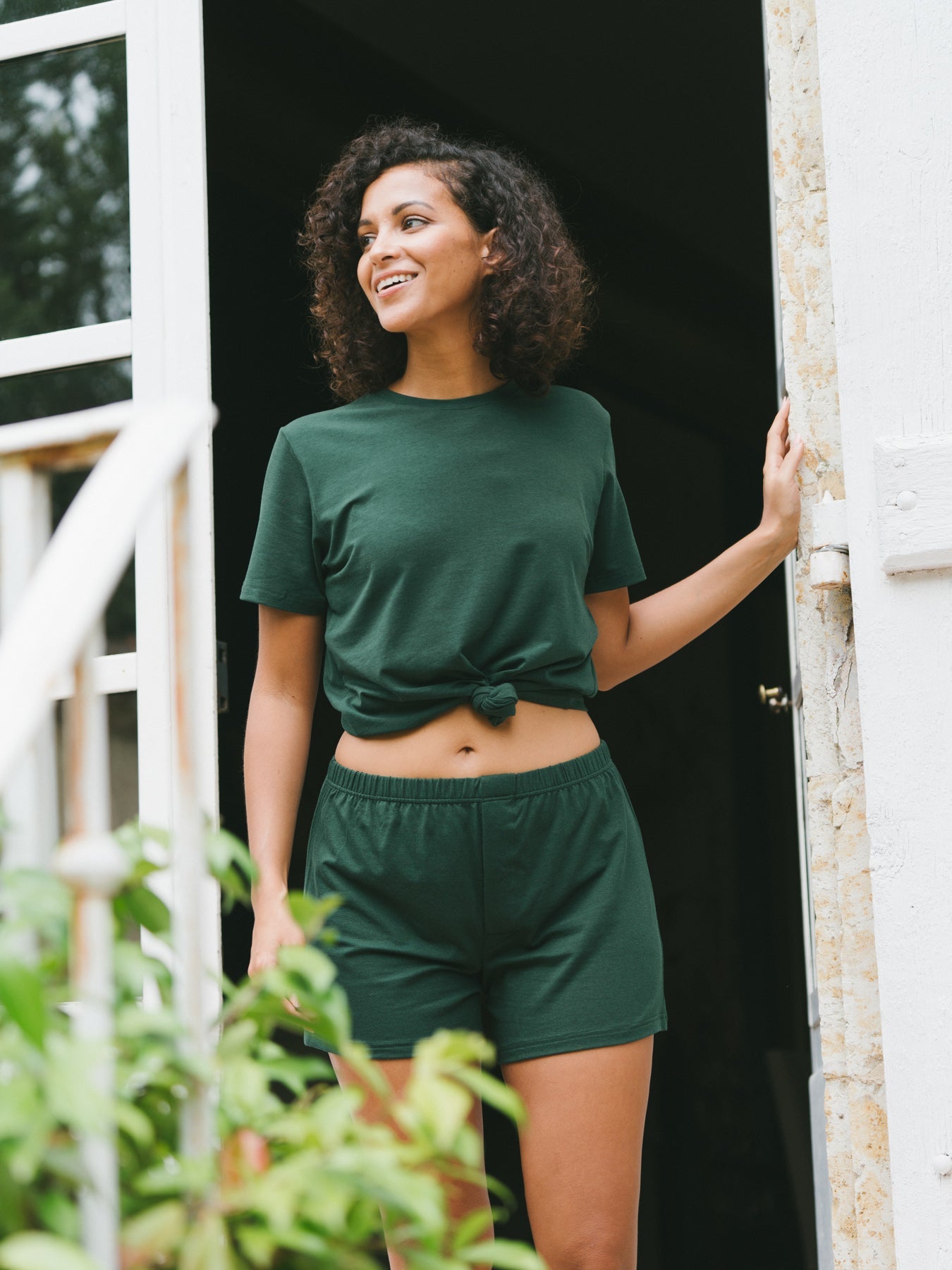 Pétrone T-shirt manches courtes coton pima micromodal vert bouteille femme#couleur_vert-bouteille