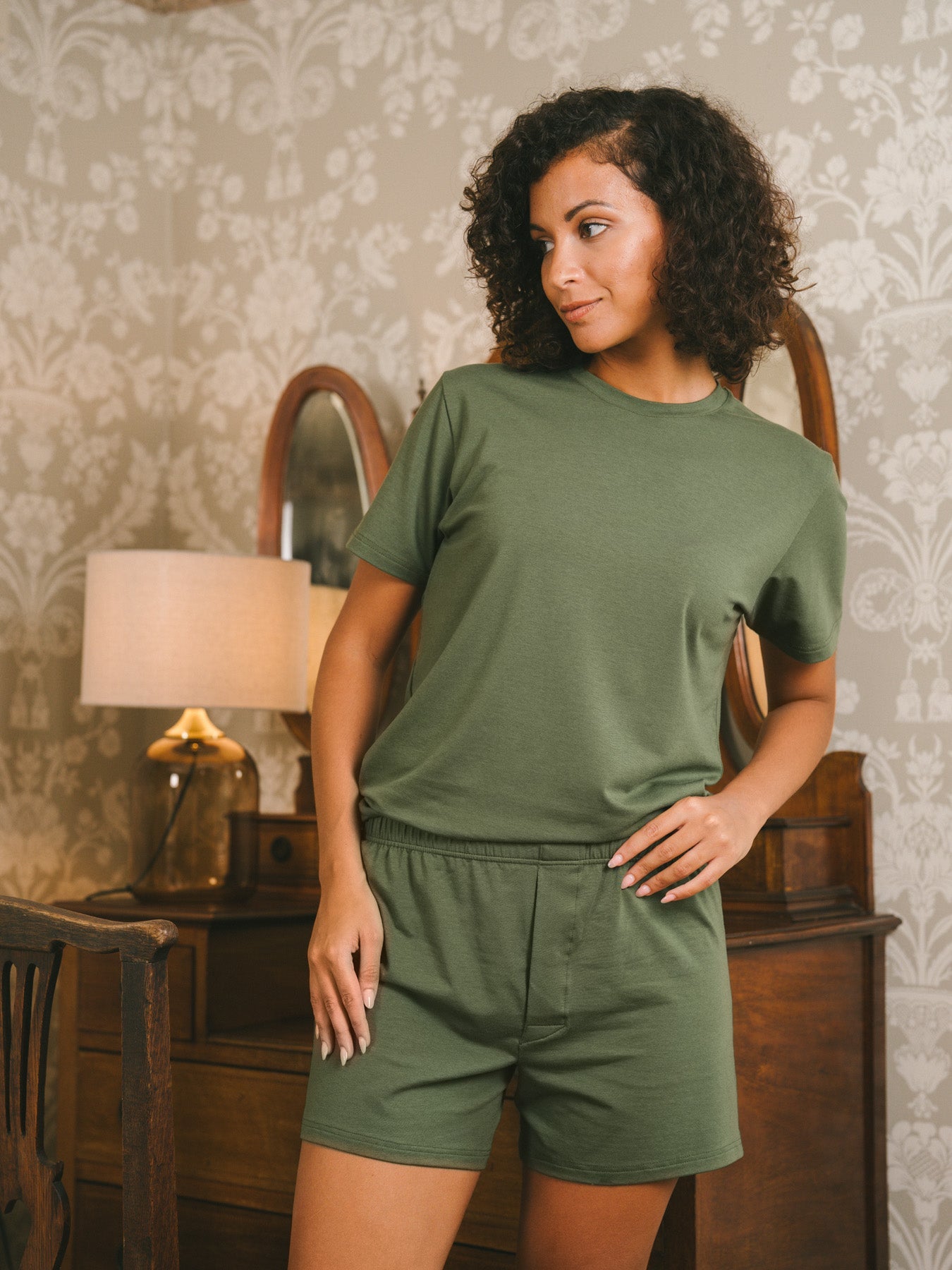 Pétrone T-shirt manches courtes coton pima micromodal vert kaki femme#couleur_vert-kaki