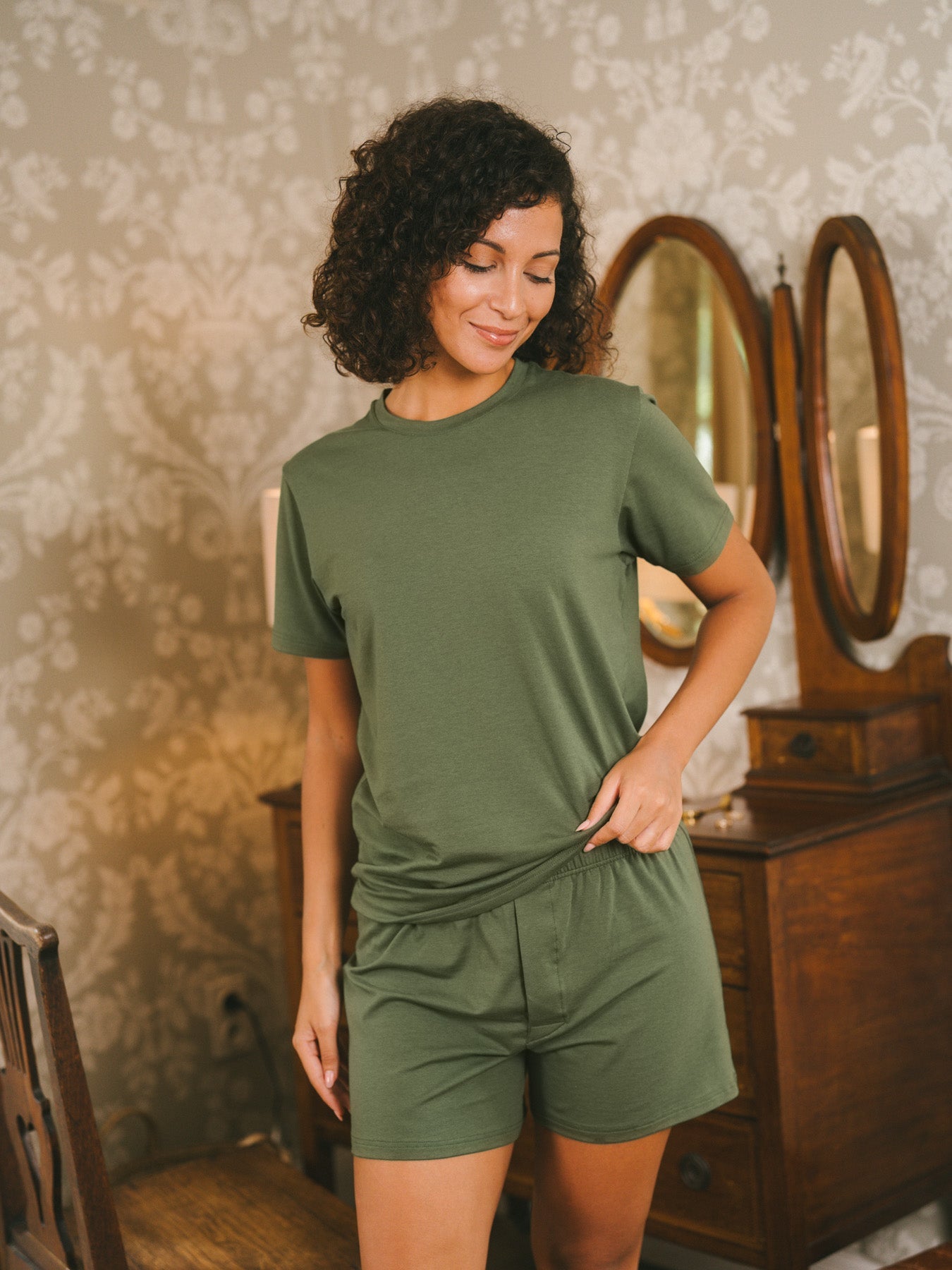 Pétrone T-shirt manches courtes coton pima micromodal vert kaki femme#couleur_vert-kaki