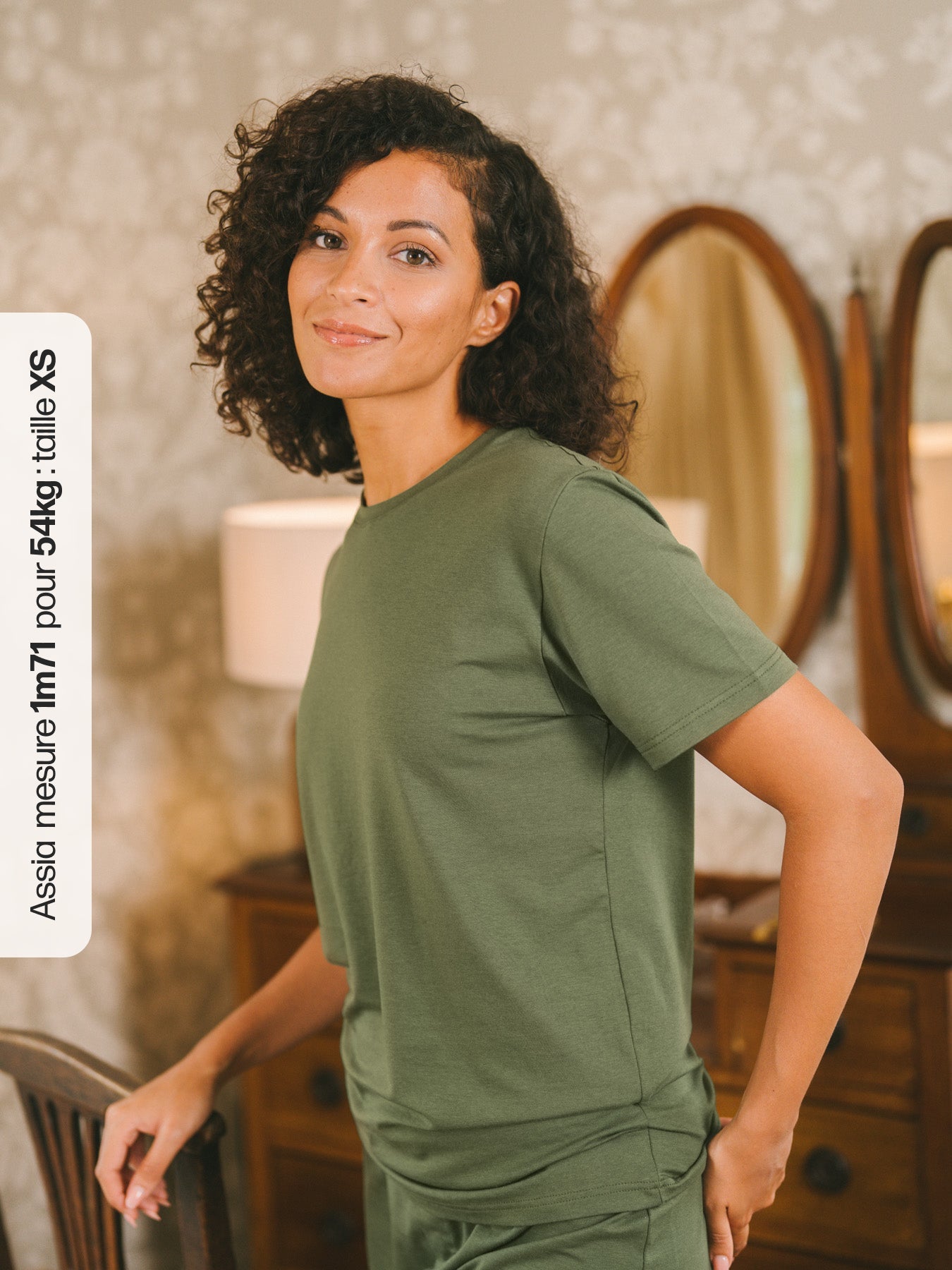 Pétrone T-shirt manches courtes coton pima micromodal vert kaki femme#couleur_vert-kaki