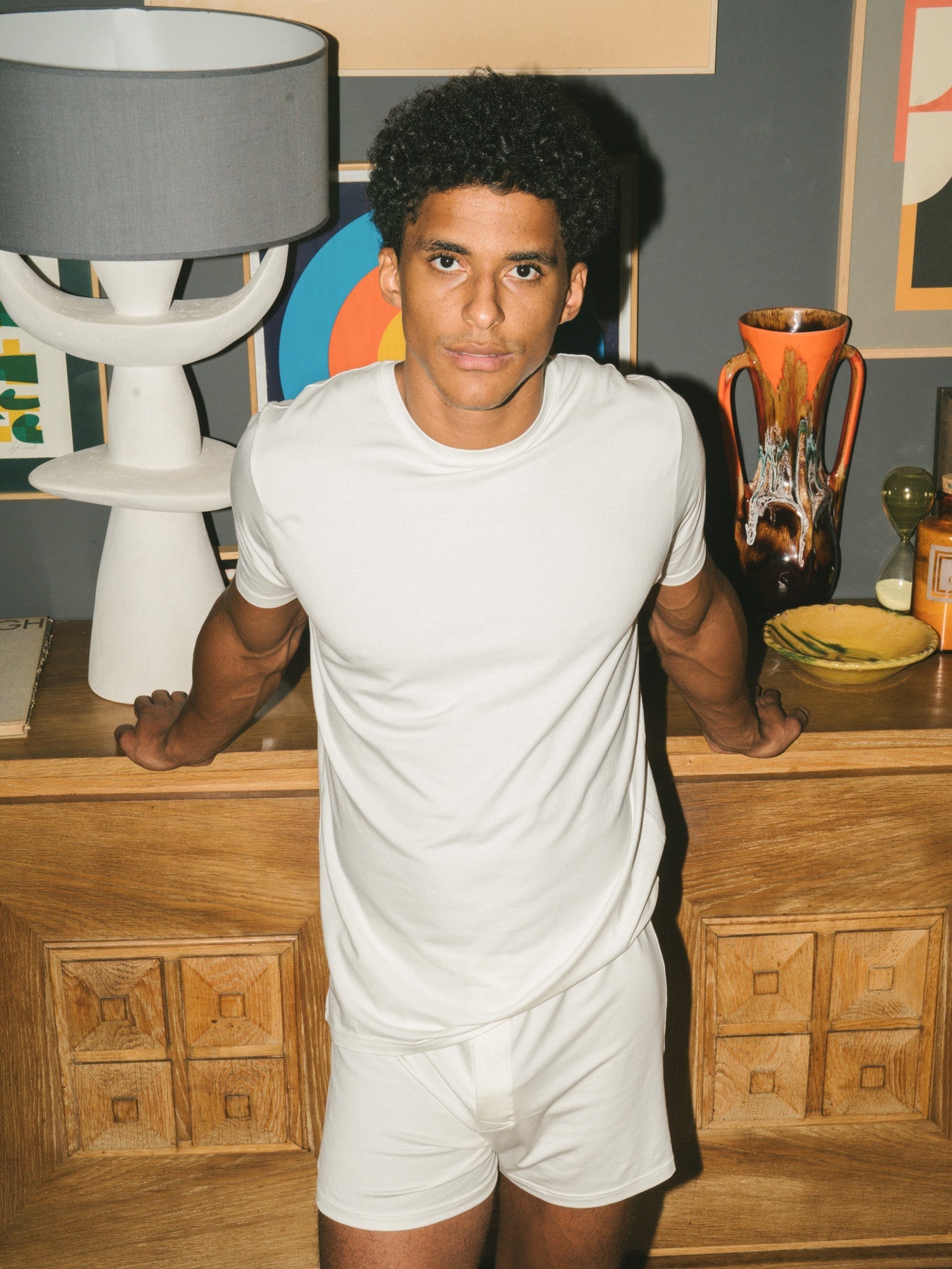 Pétrone T-shirt manches courtes coton pima micromodal blanc crème homme#couleur_blanc-crème