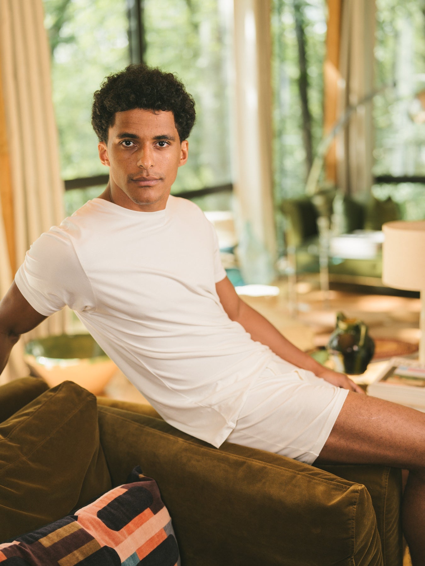 Pétrone T-shirt manches courtes coton pima micromodal blanc crème homme#couleur_blanc-crème