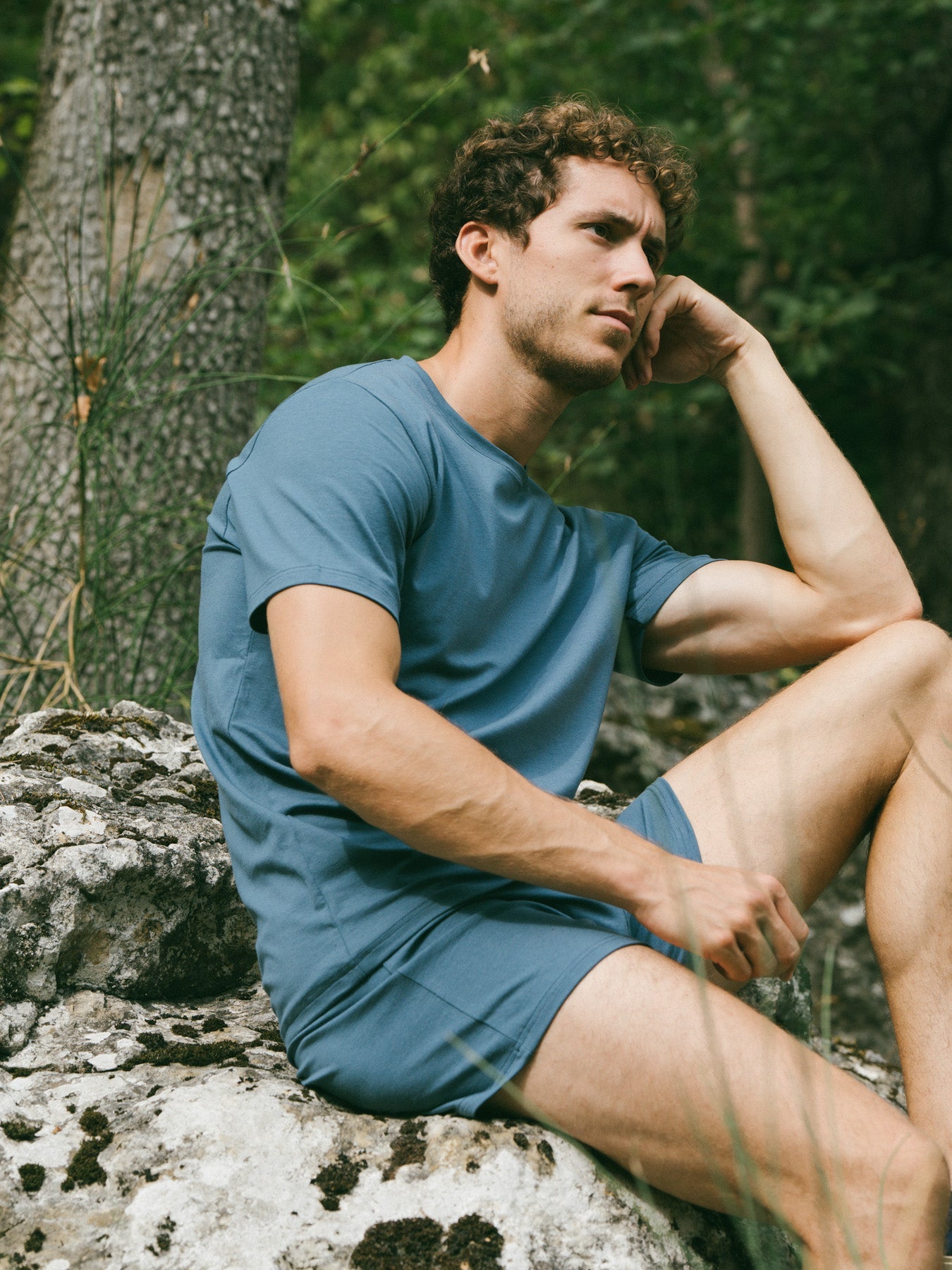 Pétrone T-shirt manches courtes coton pima micromodal bleu céruléen homme#couleur_bleu-céruléen