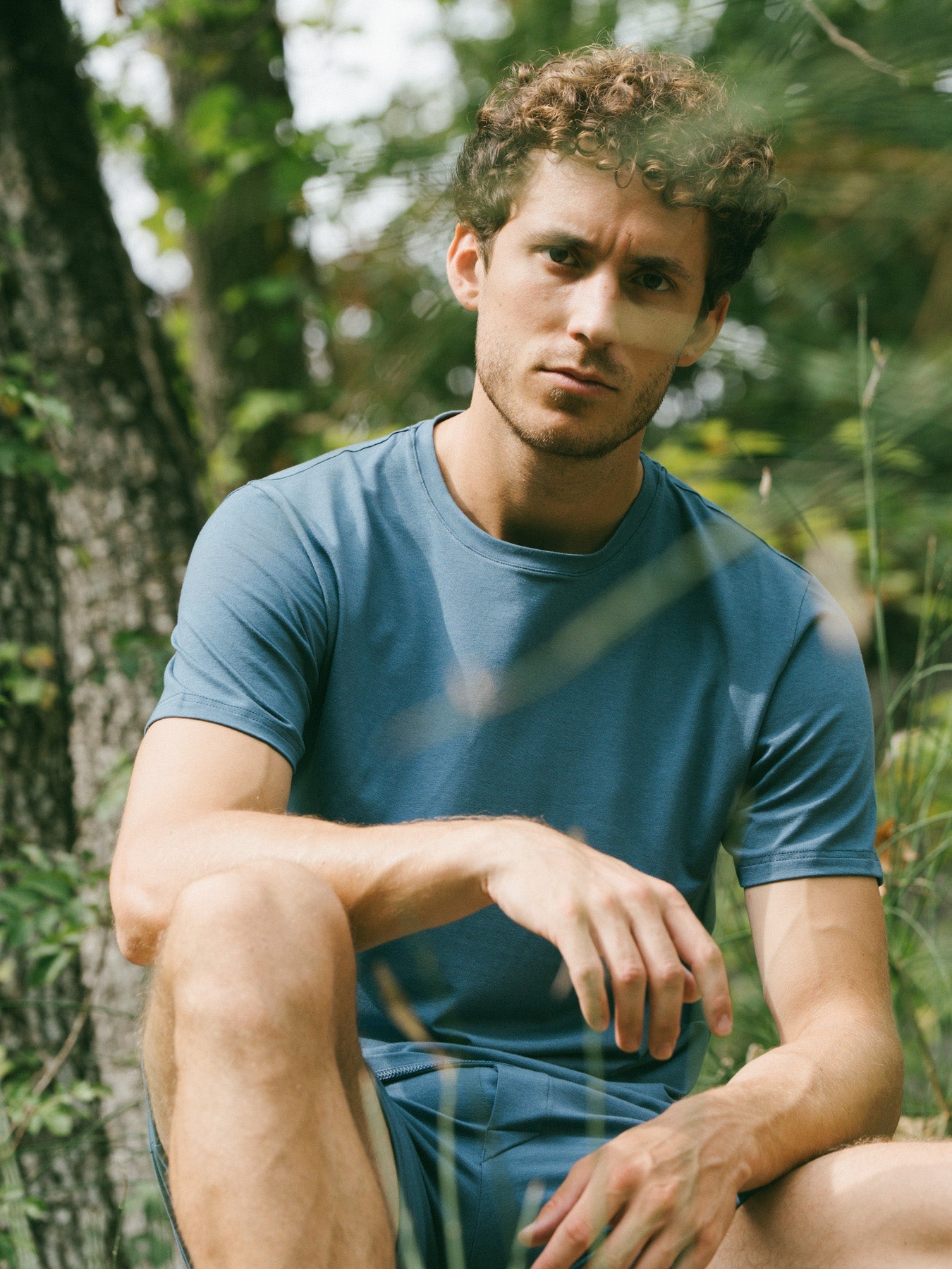 Pétrone T-shirt manches courtes coton bio tencel lyocell bleu céruléen homme#couleur_bleu-céruléen