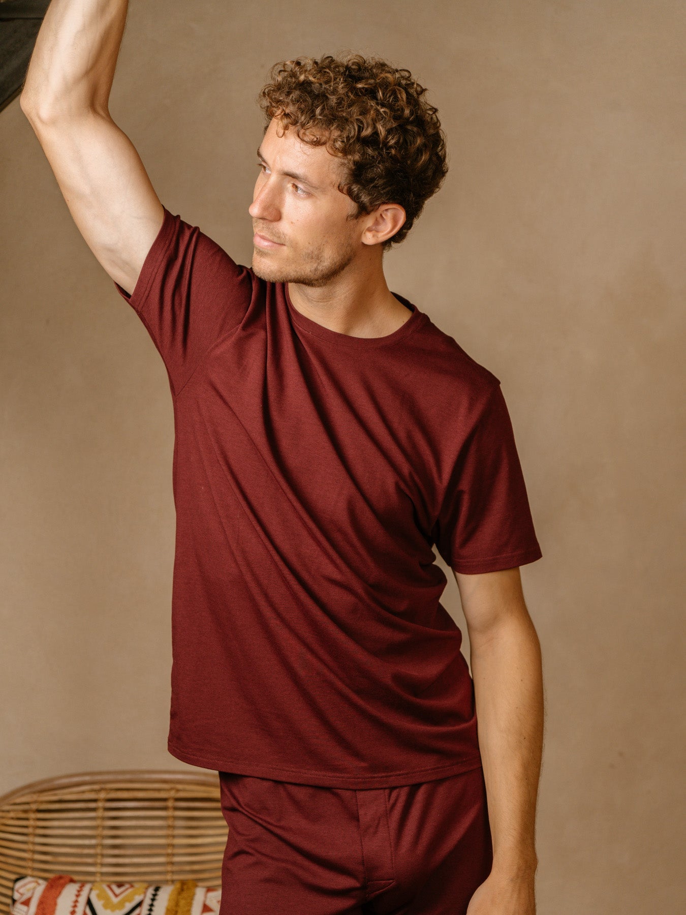 Pétrone T-shirt manches courtes coton pima micromodal bordeaux foncé homme#couleur_bordeaux-foncé