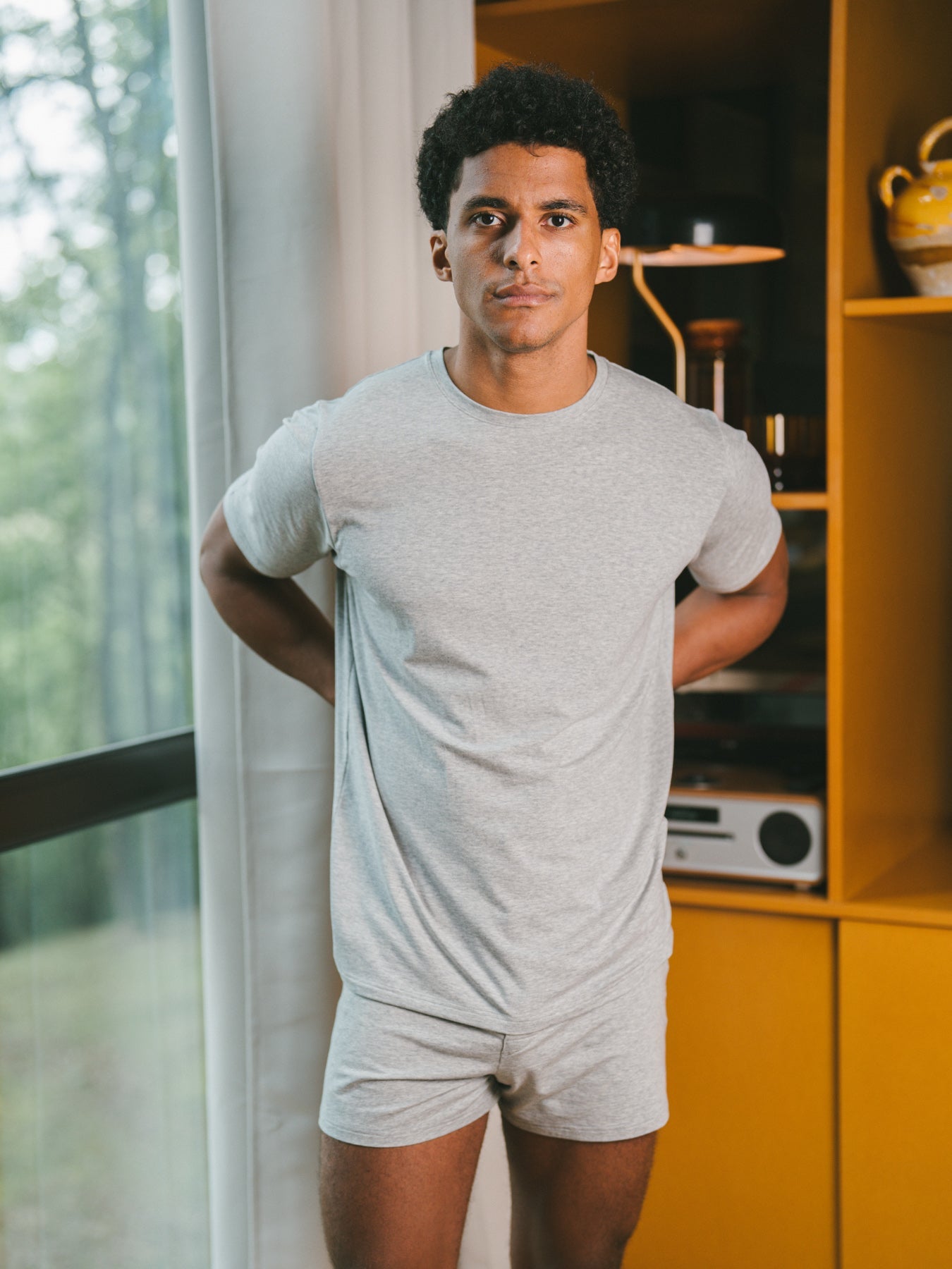 Pétrone T-shirt manches courtes coton pima micromodal gris chiné clair homme#couleur_gris-chiné-clair