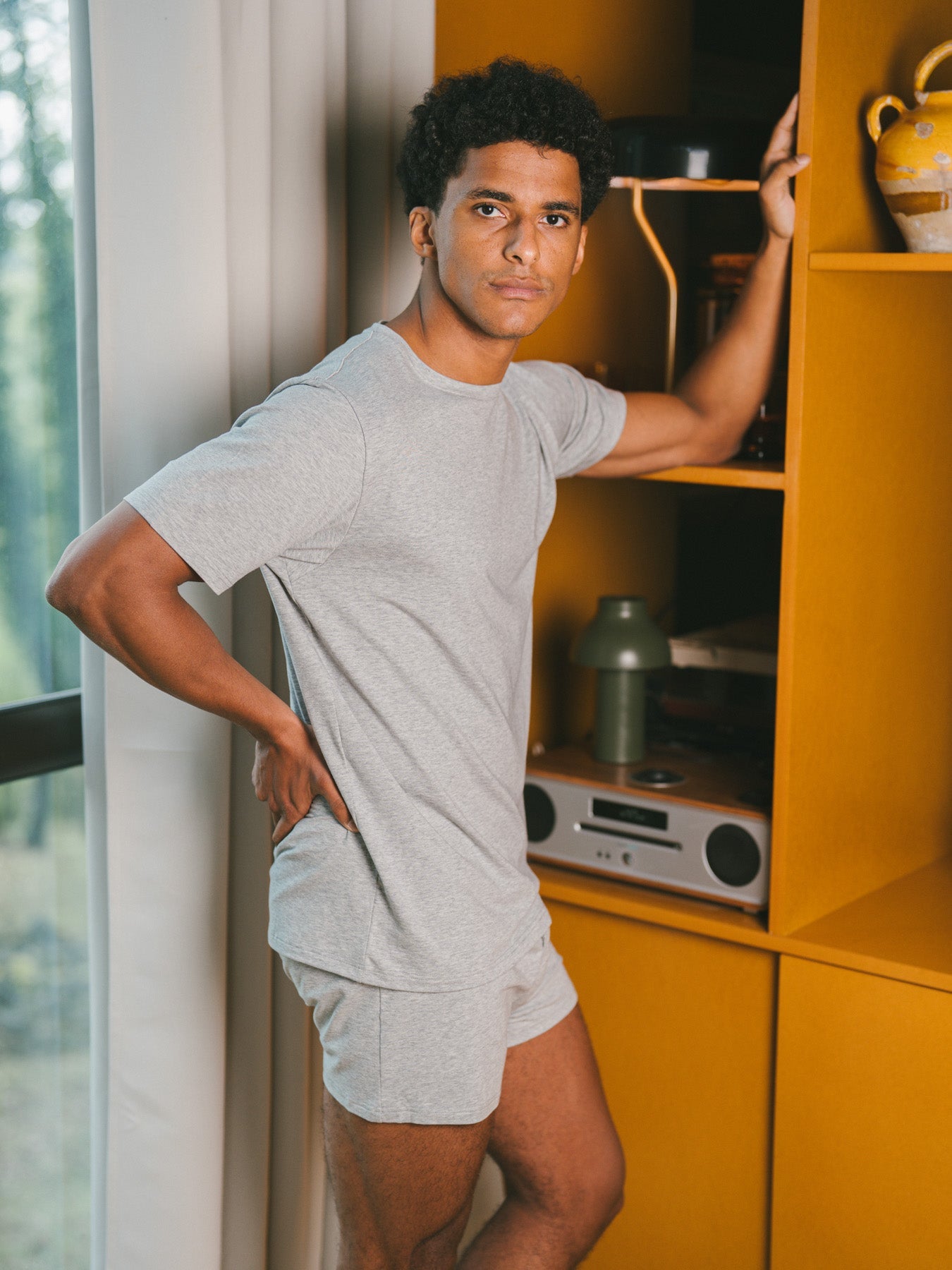 Pétrone T-shirt manches courtes coton pima micromodal gris chiné clair homme#couleur_gris-chiné-clair