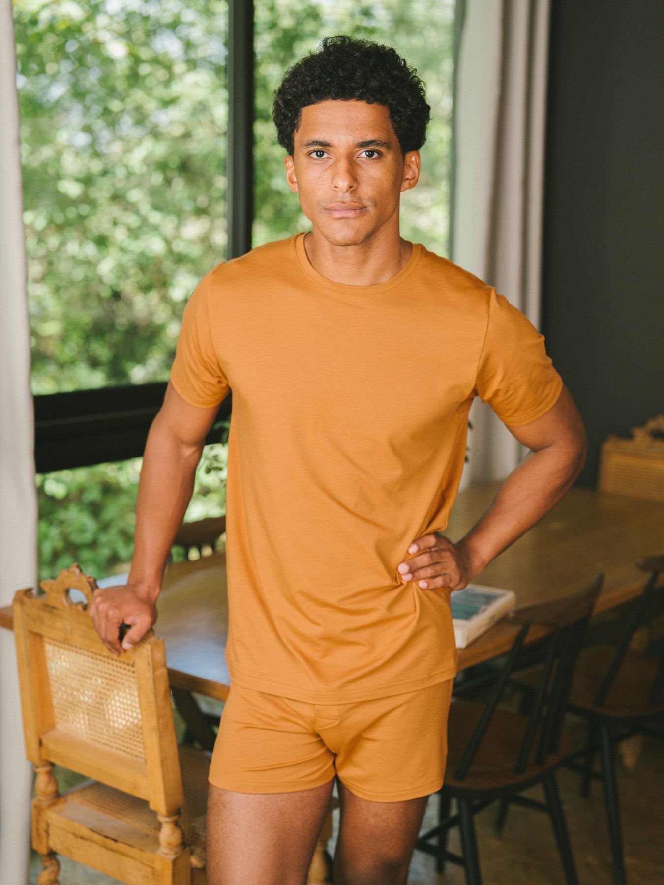 Pétrone T-shirt manches courtes coton pima micromodal ocre homme#couleur_ocre