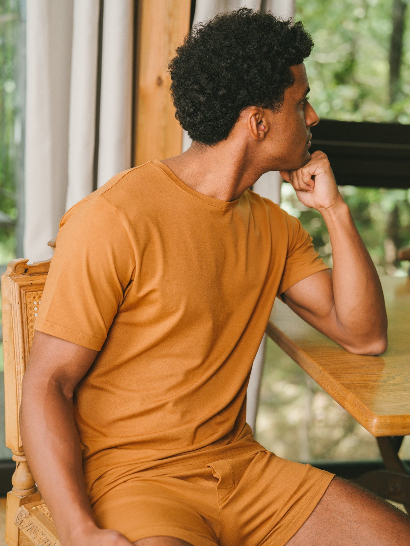 Pétrone T-shirt manches courtes coton pima micromodal ocre homme#couleur_ocre