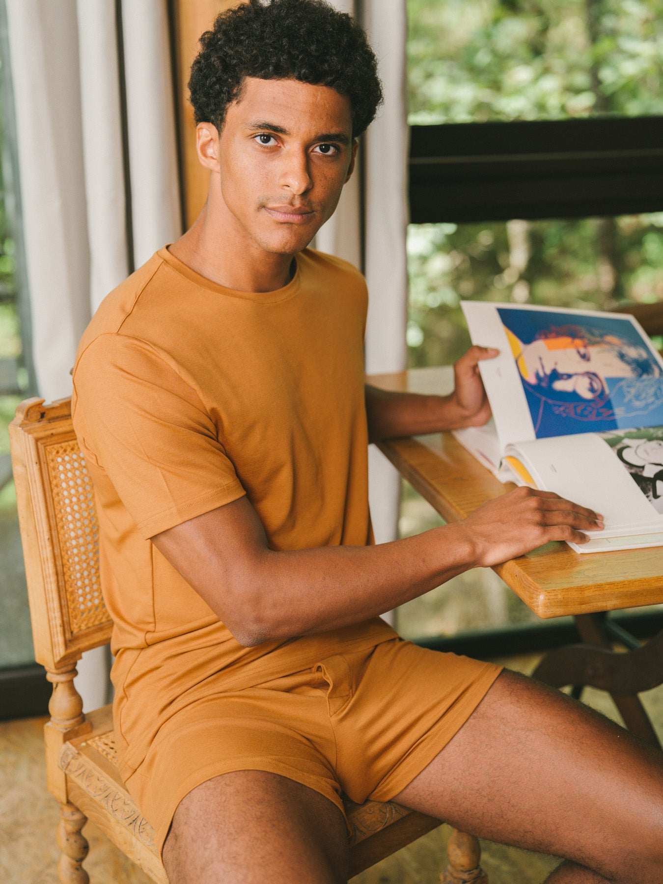 Pétrone T-shirt manches courtes coton pima micromodal ocre homme#couleur_ocre