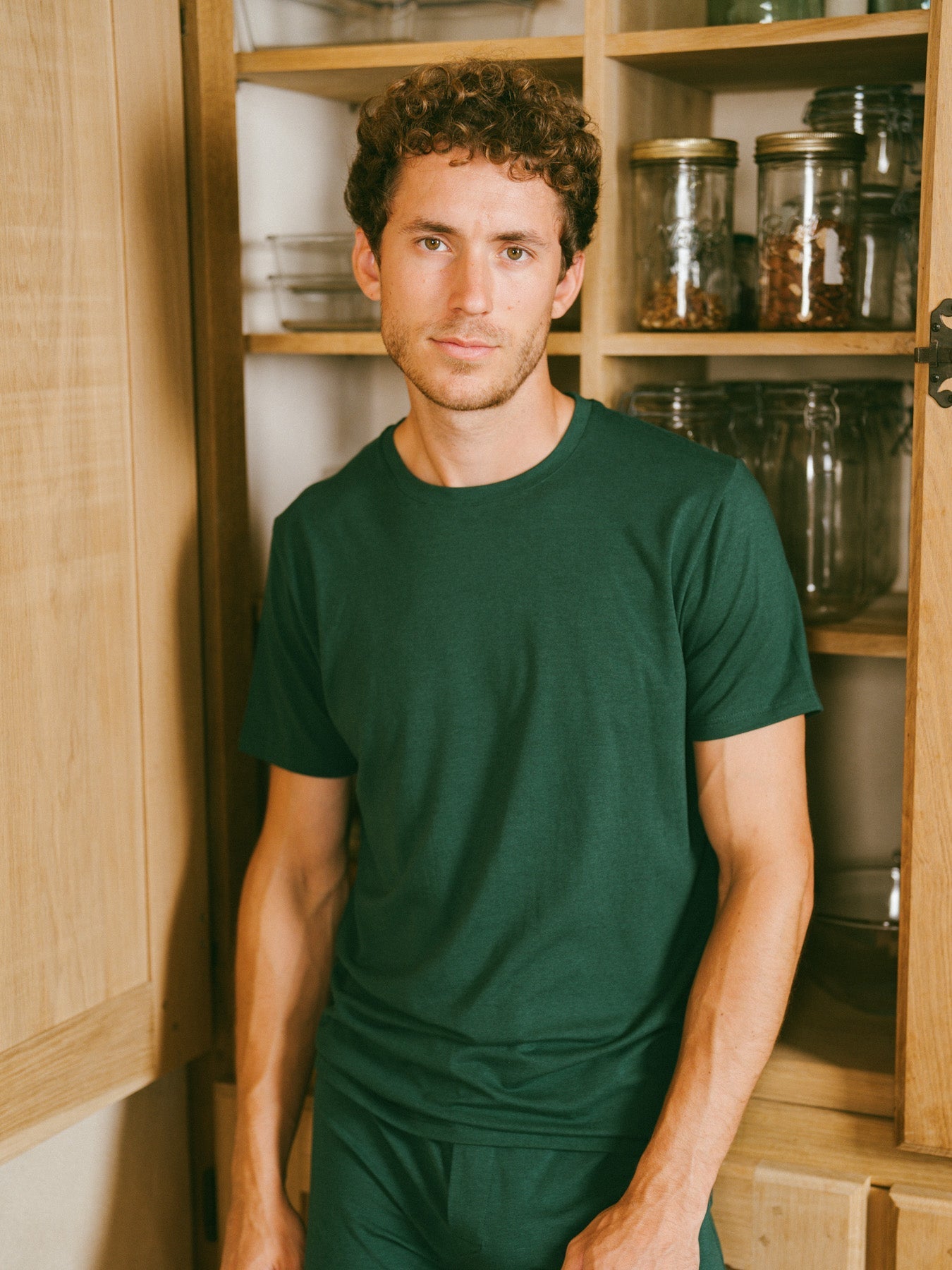 Pétrone Tshirt coton tencel lyocell vert bouteille homme#couleur_vert-bouteille