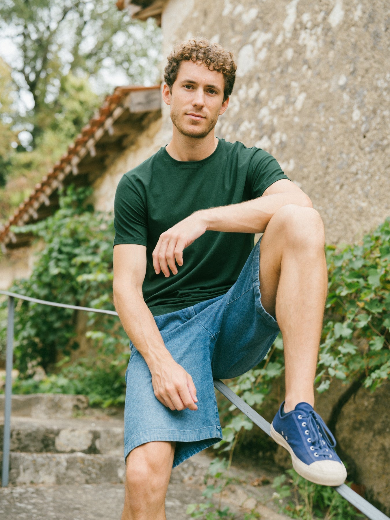 Pétrone Tshirt coton tencel lyocell vert bouteille homme#couleur_vert-bouteille