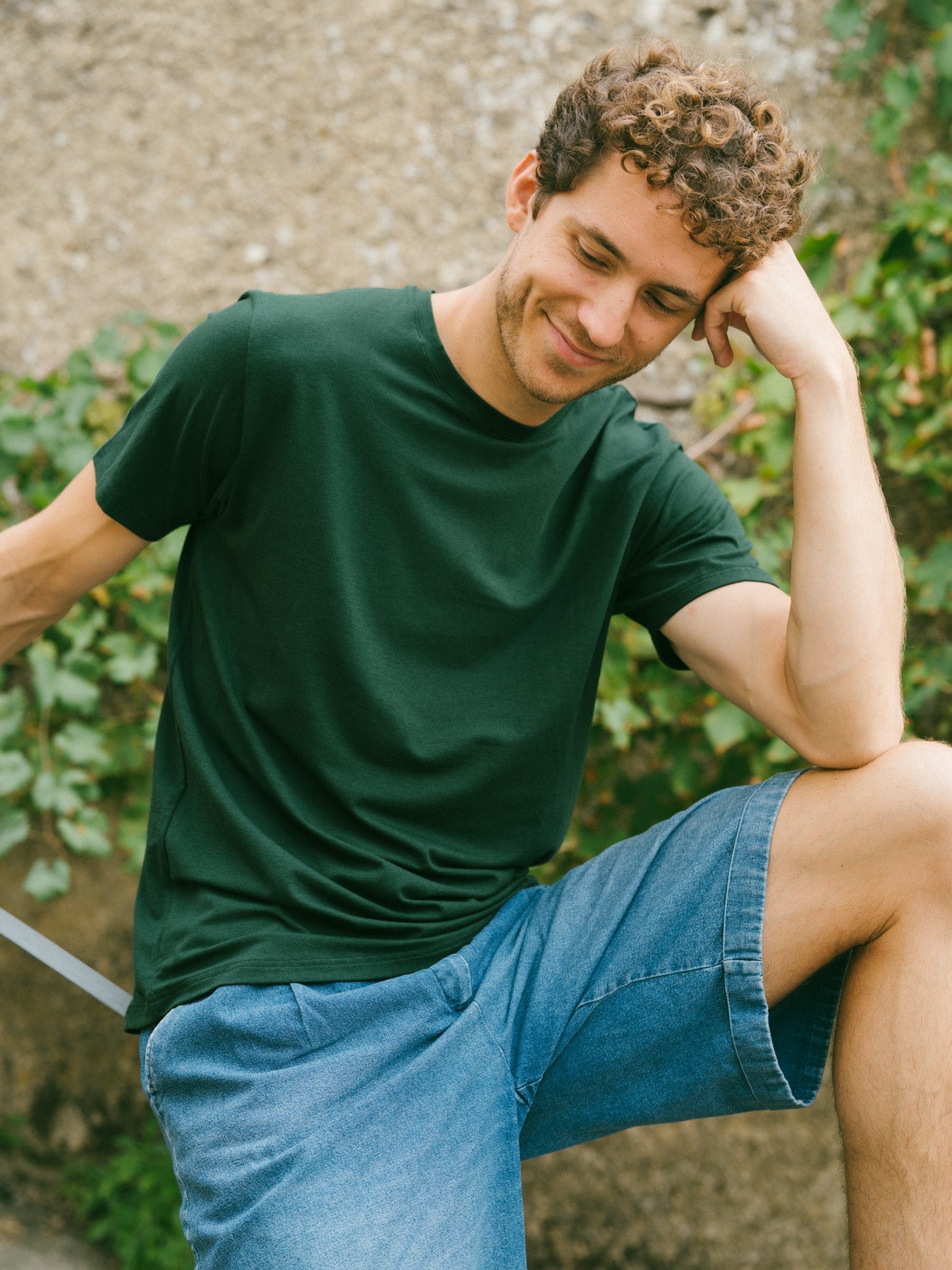 Pétrone Tshirt coton tencel lyocell vert bouteille homme#couleur_vert-bouteille