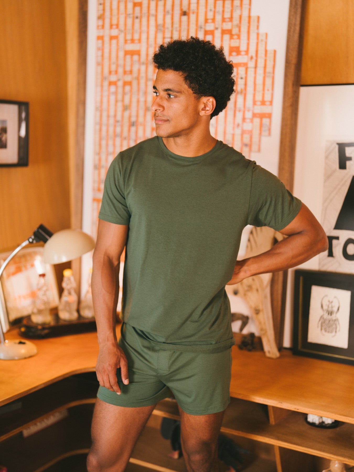 Pétrone T-shirt manches courtes coton pima micromodal vert kaki homme#couleur_vert-kaki