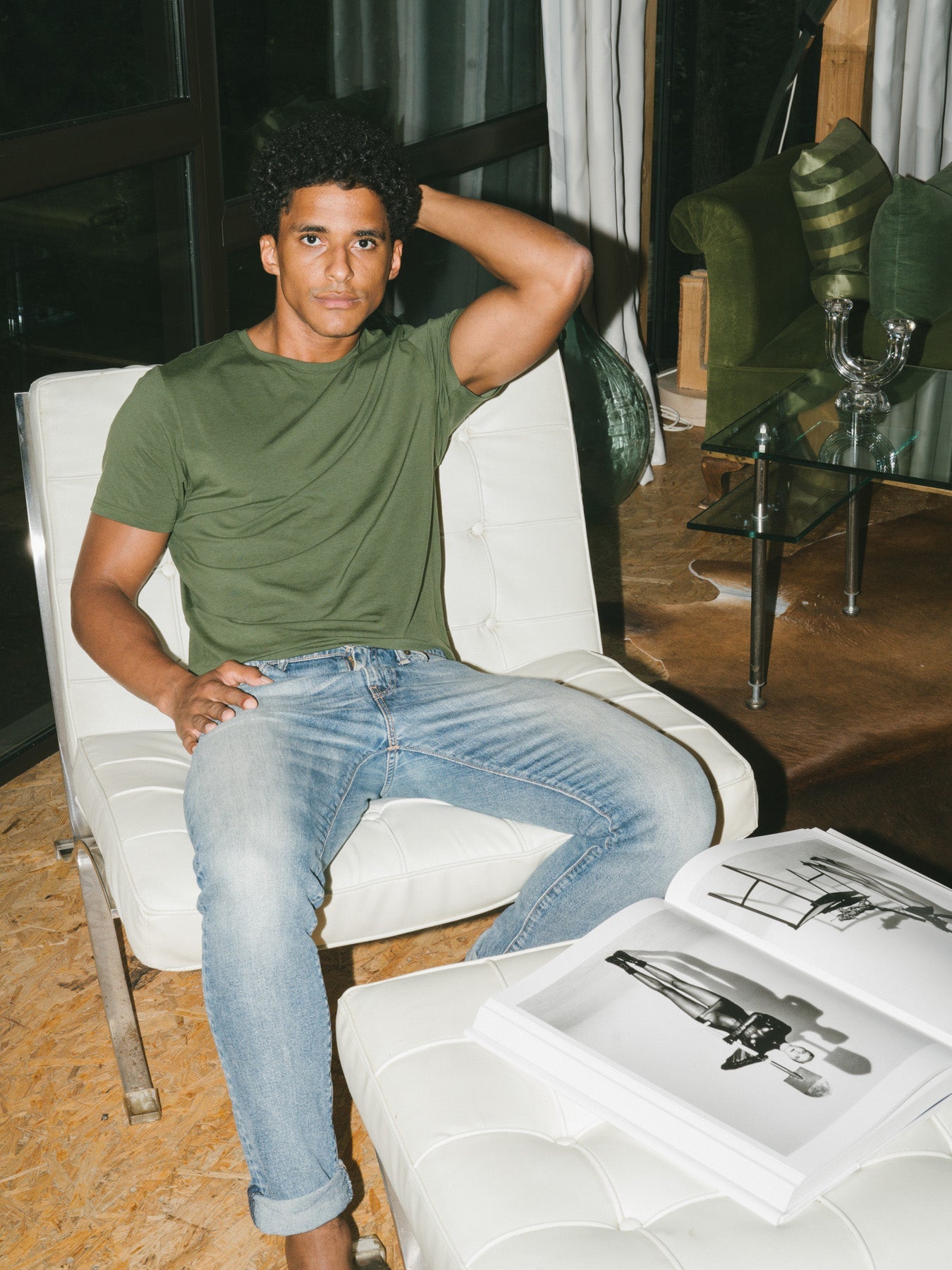 Pétrone T-shirt manches courtes coton pima micromodal vert kaki homme#couleur_vert-kaki