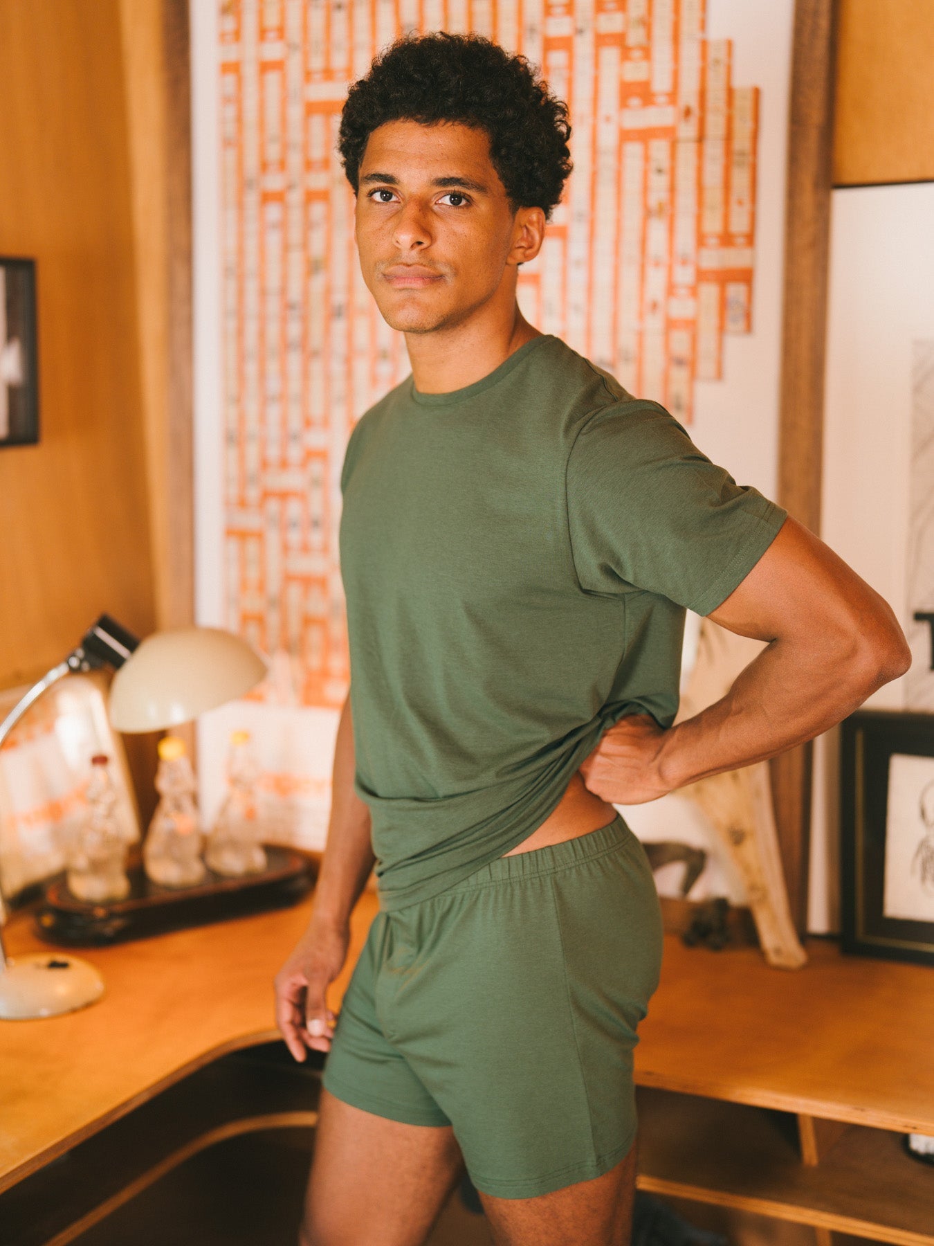 Pétrone T-shirt manches courtes coton pima micromodal vert kaki homme#couleur_vert-kaki