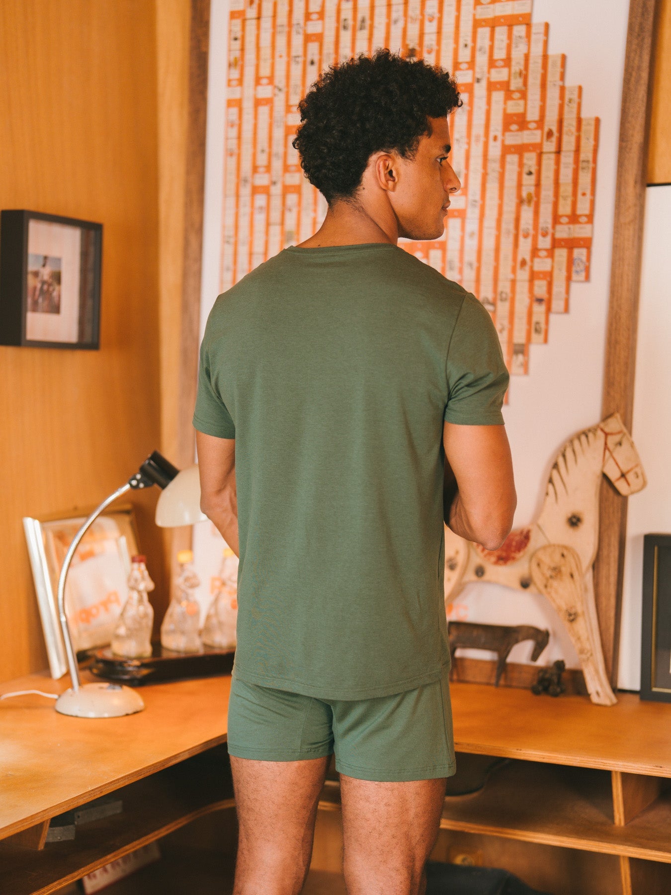 Pétrone T-shirt manches courtes coton pima micromodal vert kaki homme#couleur_vert-kaki