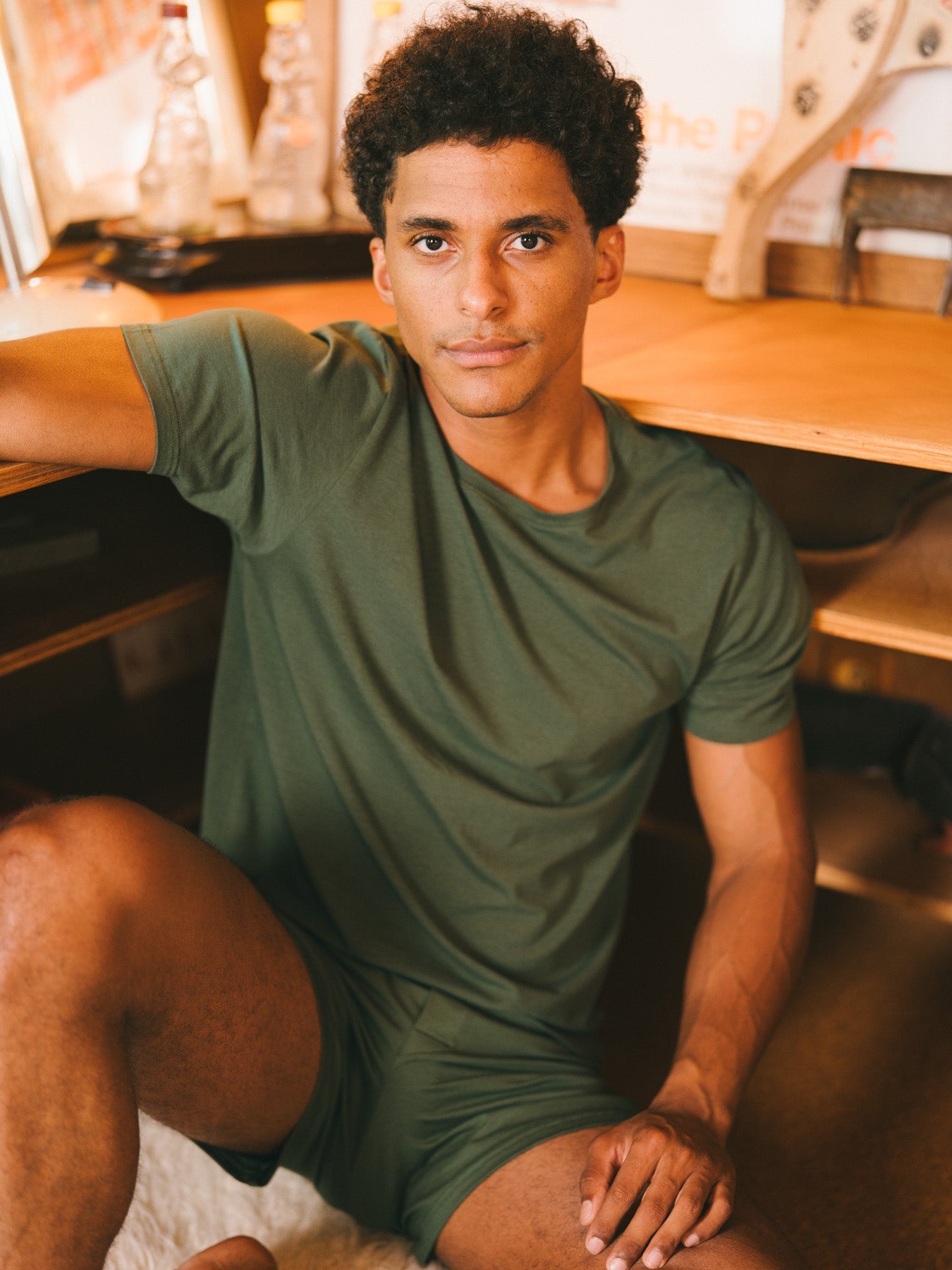 Pétrone T-shirt manches courtes coton pima micromodal vert kaki homme#couleur_vert-kaki