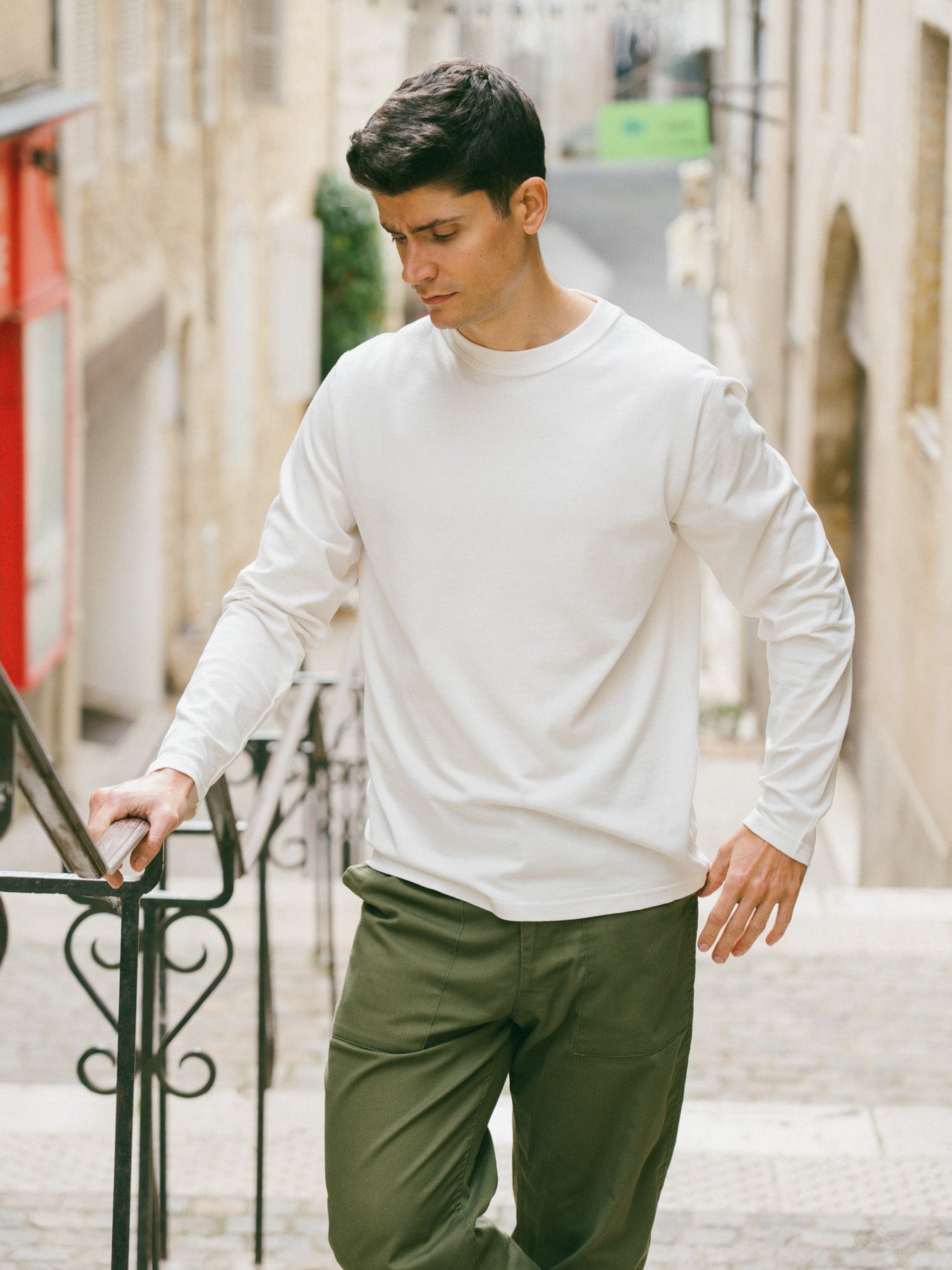 Pétrone T-shirt manches courtes coton bio tencel blanc crème homme#couleur_blanc-crème