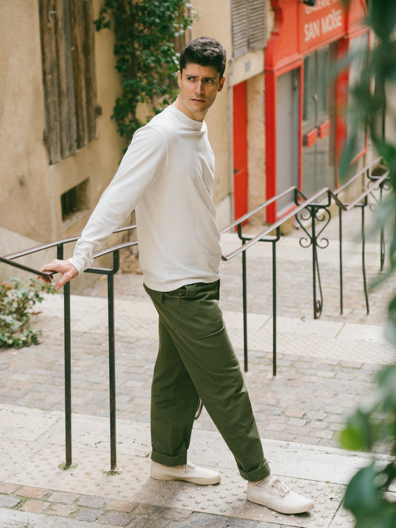 Pétrone T-shirt manches courtes coton bio tencel blanc crème homme#couleur_blanc-crème