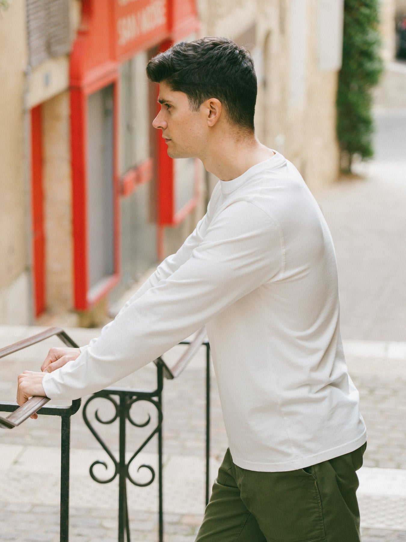 Pétrone T-shirt manches courtes coton bio tencel blanc crème homme#couleur_blanc-crème