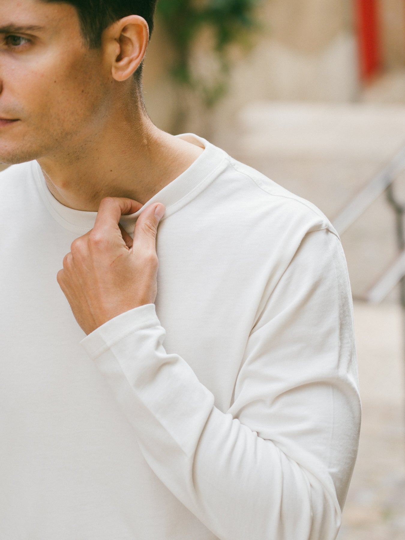 Pétrone T-shirt manches courtes coton bio tencel blanc crème homme#couleur_blanc-crème