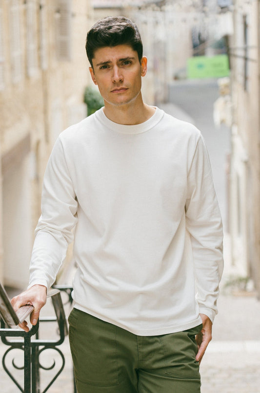 Pétrone T-shirt manches courtes coton bio tencel blanc crème homme