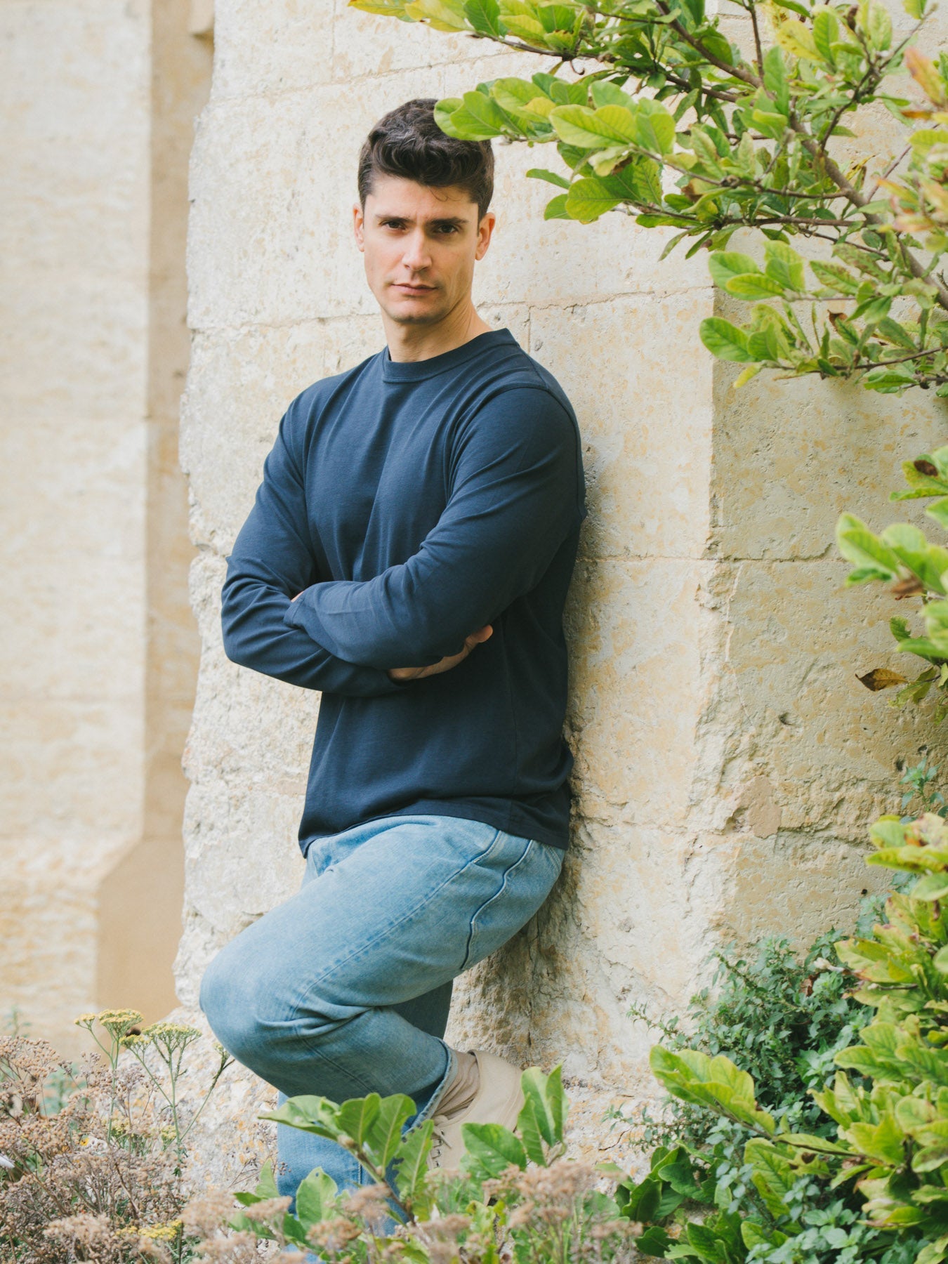 Pétrone T-shirt manches courtes coton bio tencel bleu marine homme#couleur_bleu-marine