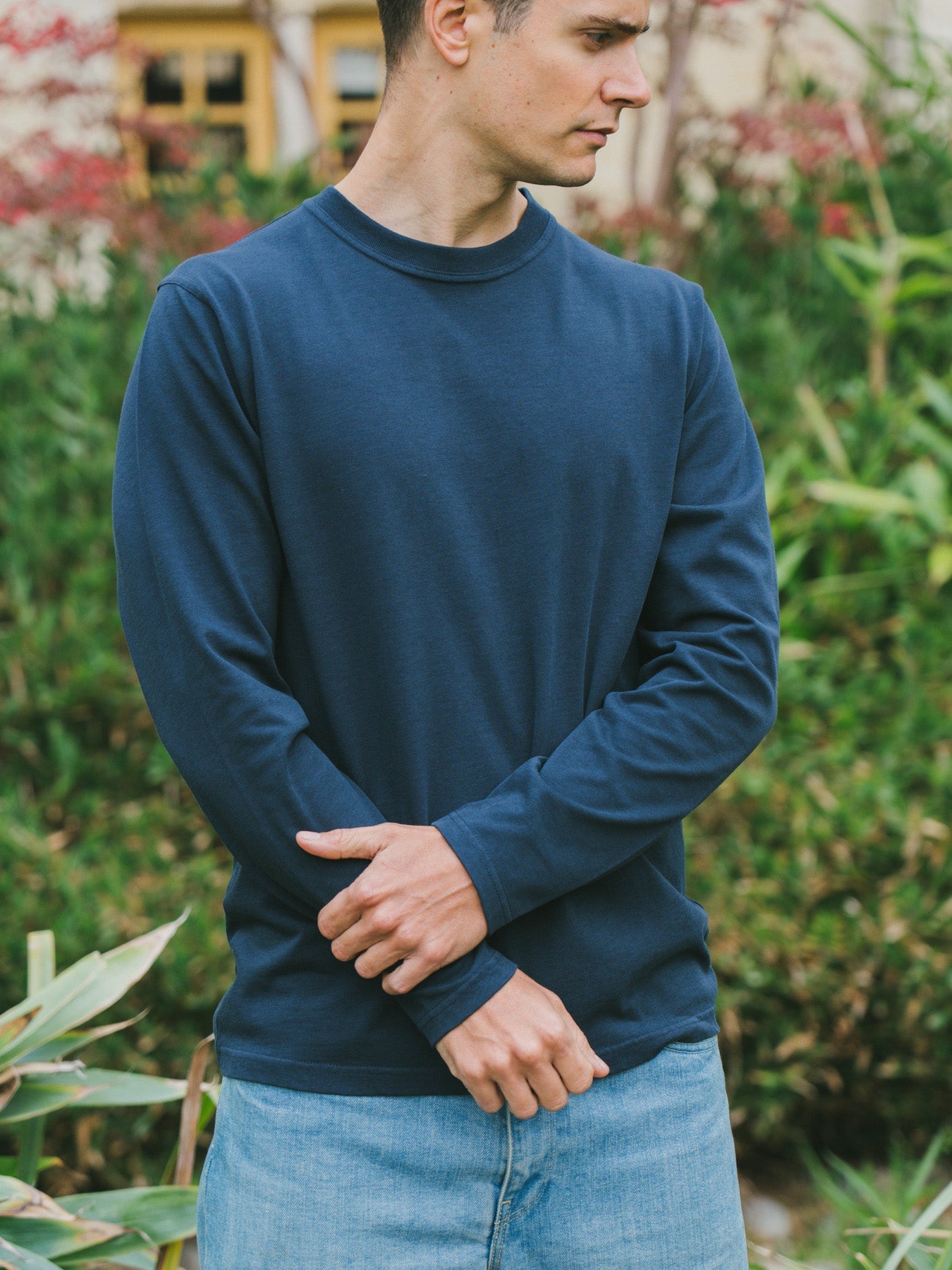 Pétrone T-shirt manches courtes coton bio tencel bleu marine homme#couleur_bleu-marine