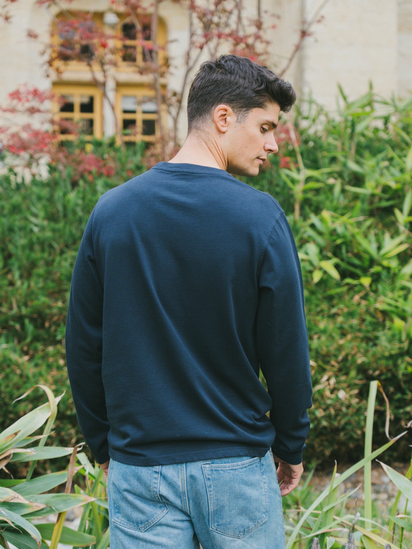 Pétrone T-shirt manches courtes coton bio tencel bleu marine homme#couleur_bleu-marine