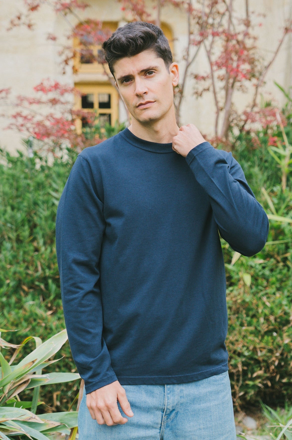 Pétrone T-shirt manches courtes coton bio tencel bleu marine homme