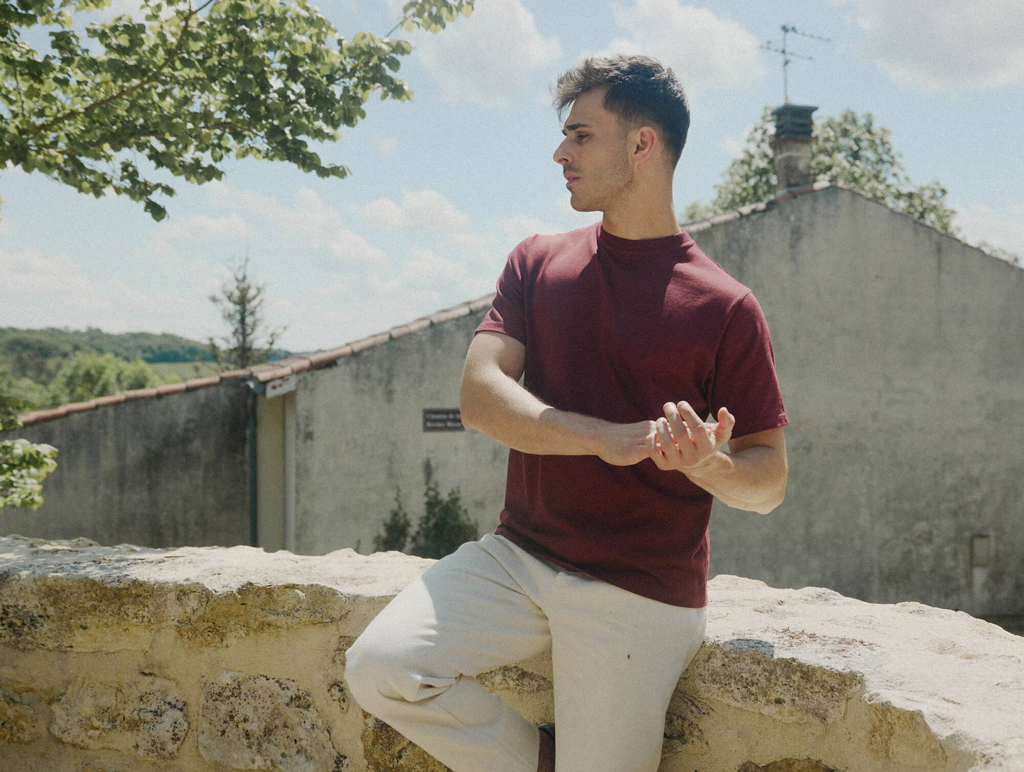 Pétrone T-shirt manches courtes coton bio tencel bordeaux homme#couleur_bordeaux