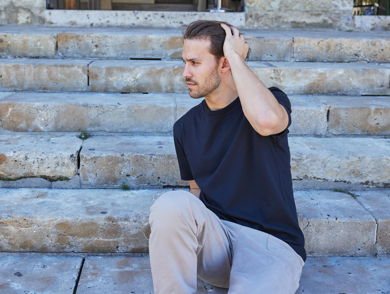 Pétrone T-shirt manches courtes coton pima micromodal bleu marine homme#couleur_bleu-marine