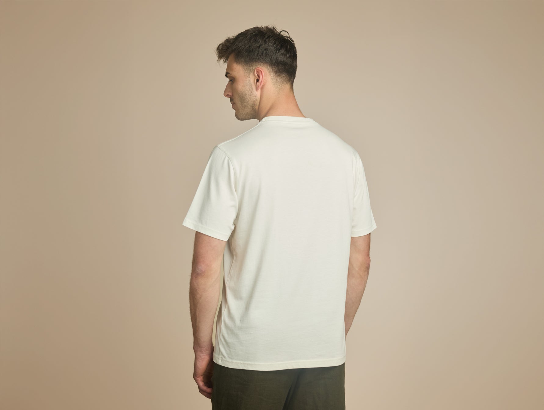 Pétrone T-shirt manches courtes coton bio tencel blanc crème homme#couleur_blanc-crème