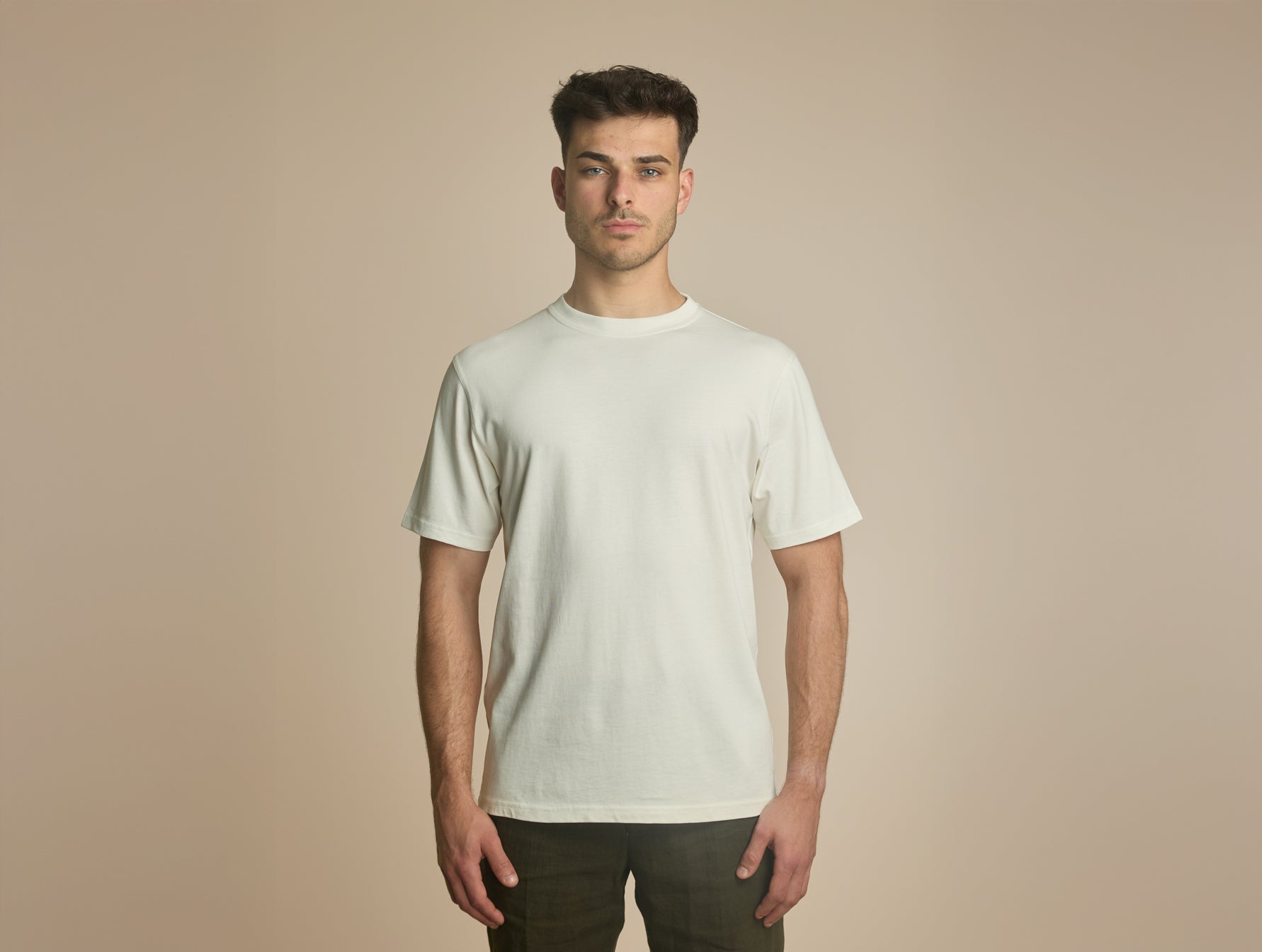 Pétrone T-shirt manches courtes coton bio tencel blanc crème homme#couleur_blanc-crème