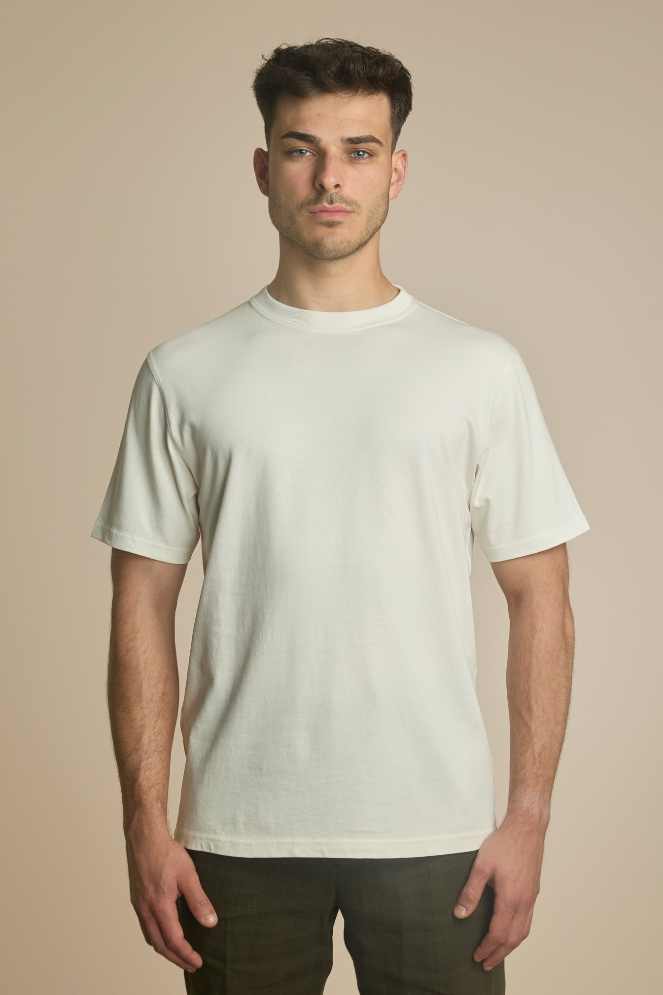 Pétrone T-shirt manches courtes coton bio tencel blanc crème homme