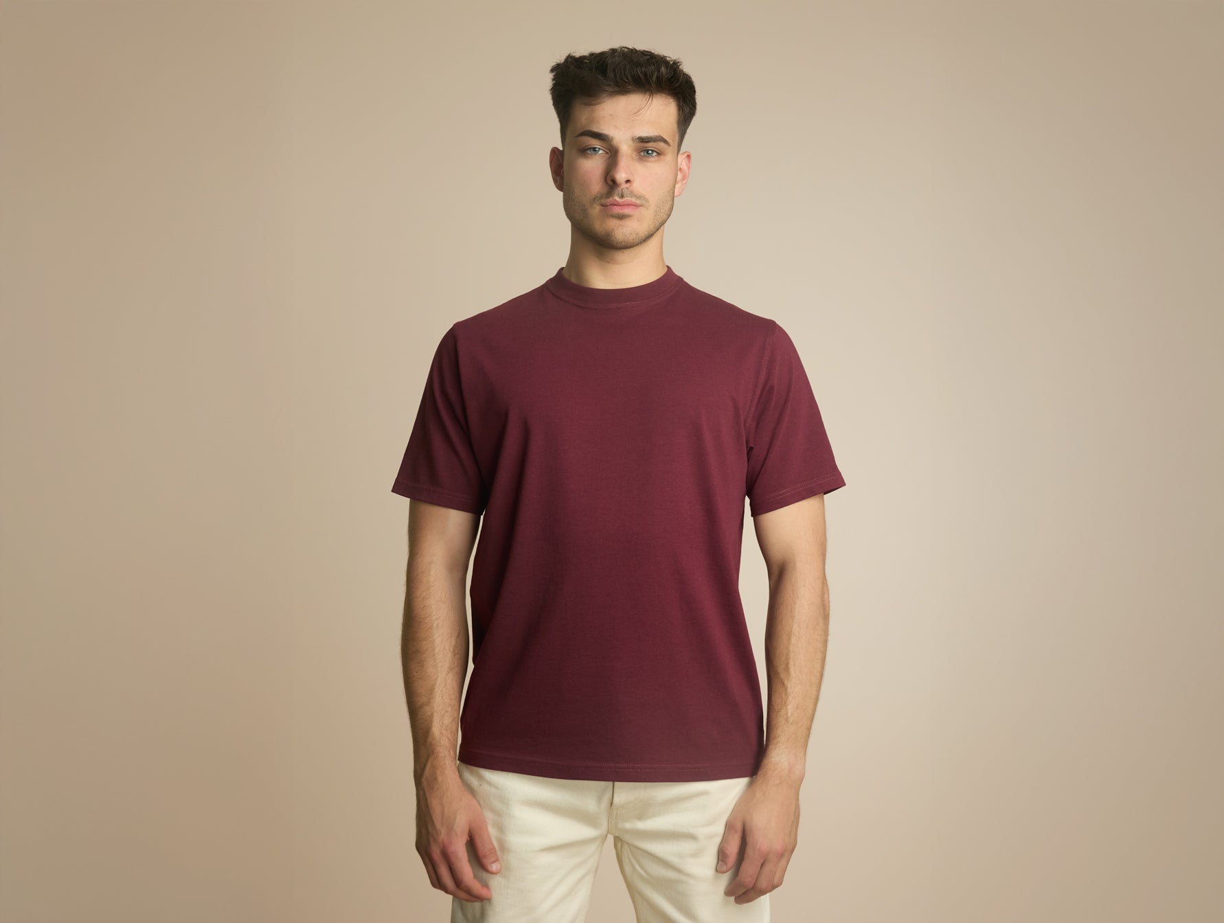 Pétrone T-shirt manches courtes coton bio tencel bordeaux homme#couleur_bordeaux