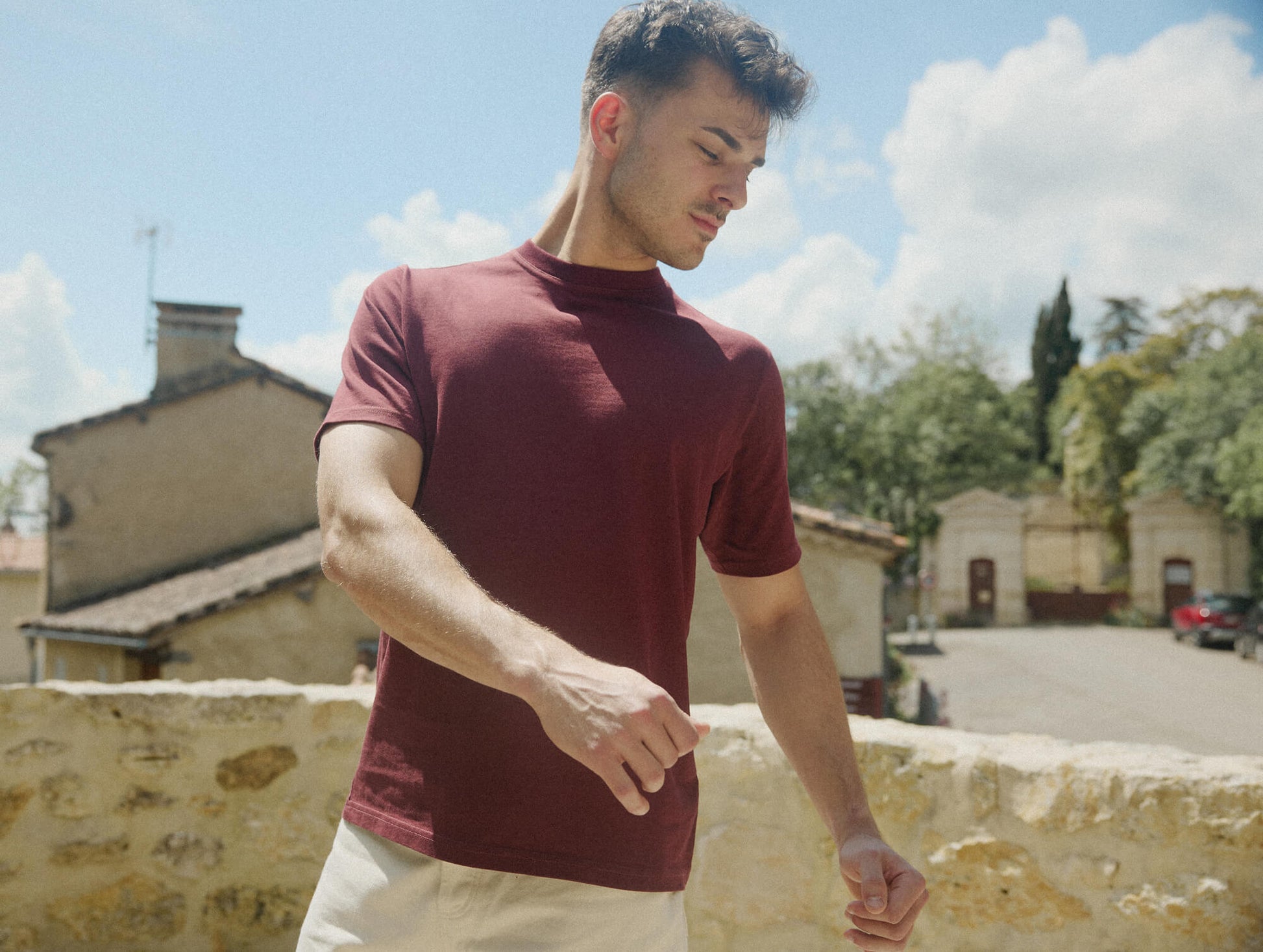 Pétrone T-shirt manches courtes coton bio tencel bordeaux homme#couleur_bordeaux