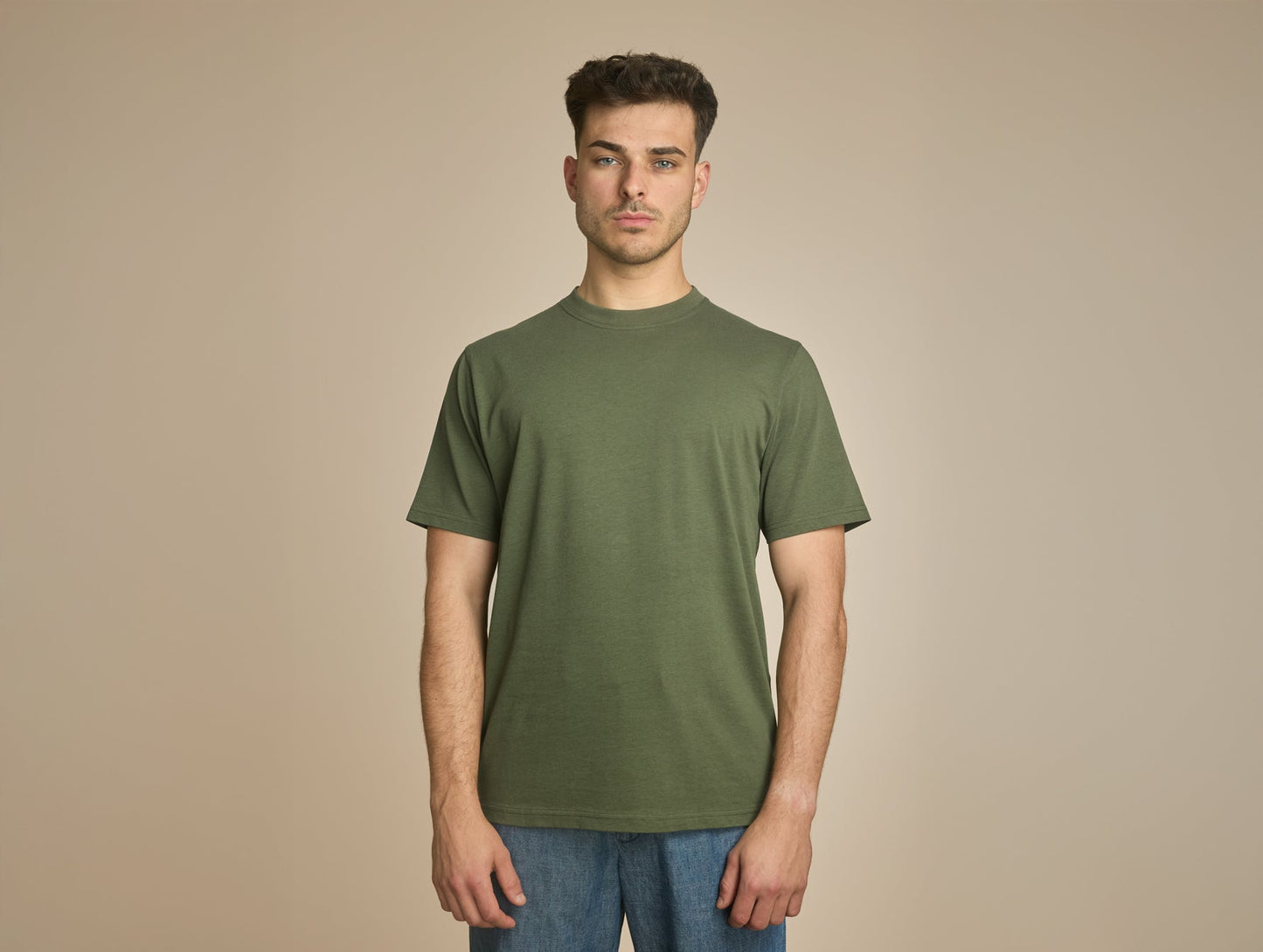 Pétrone T-shirt manches courtes coton bio tencel vert kaki homme#couleur_vert-kaki