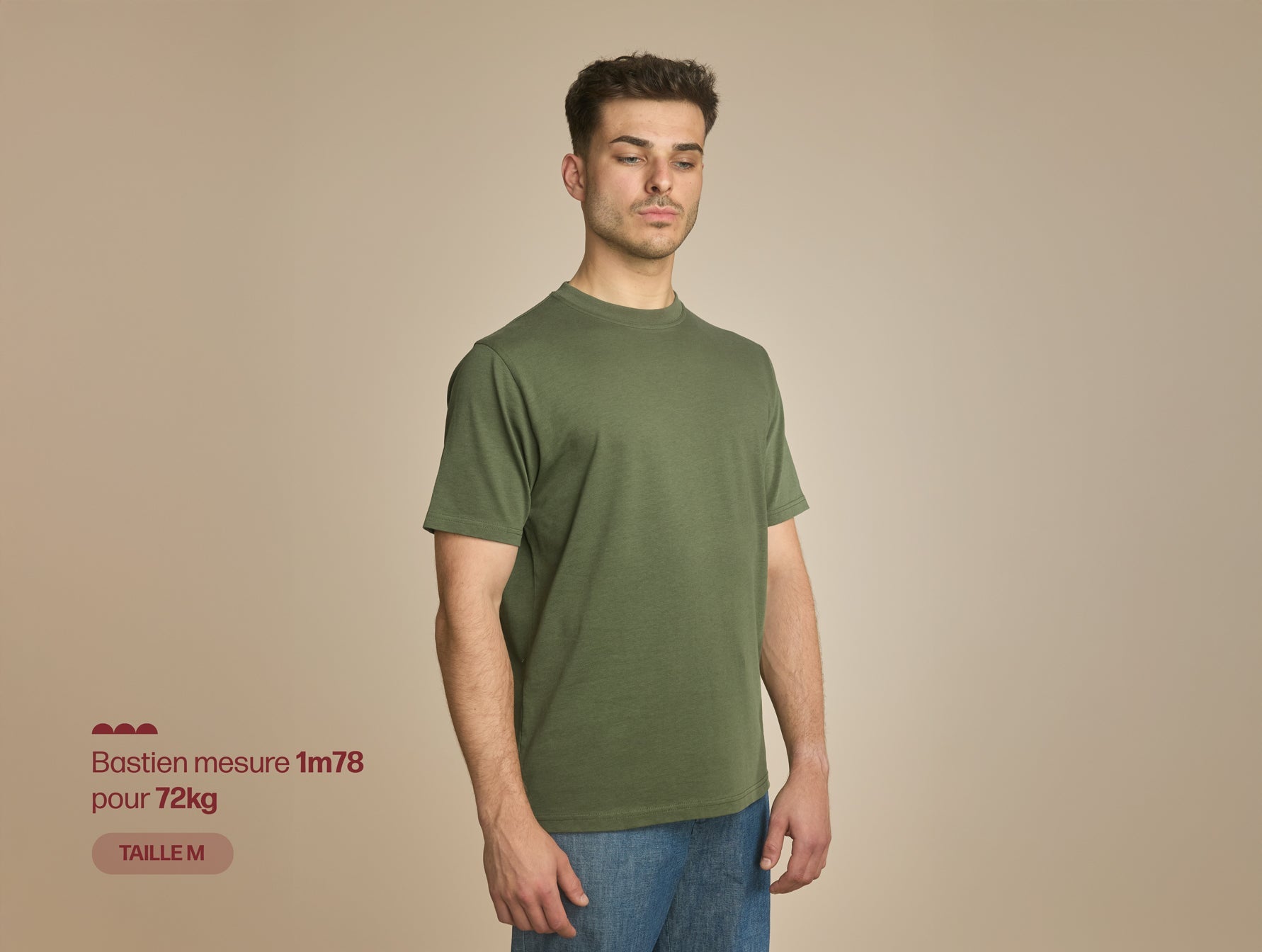 Pétrone T-shirt manches courtes coton bio tencel vert kaki homme#couleur_vert-kaki