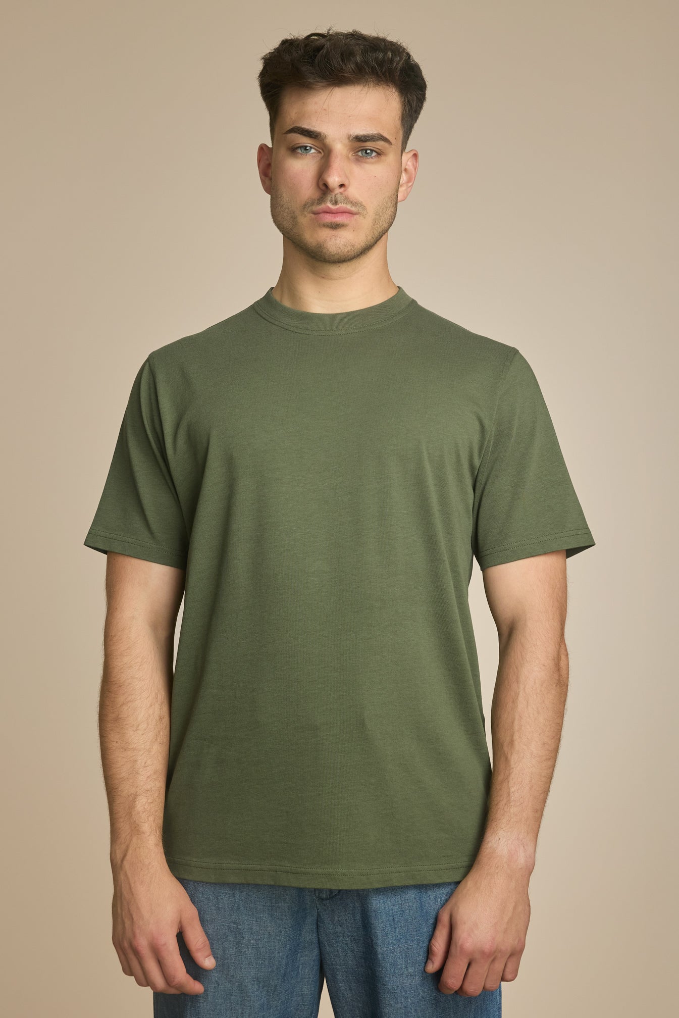 Pétrone T-shirt manches courtes coton bio tencel vert kaki homme