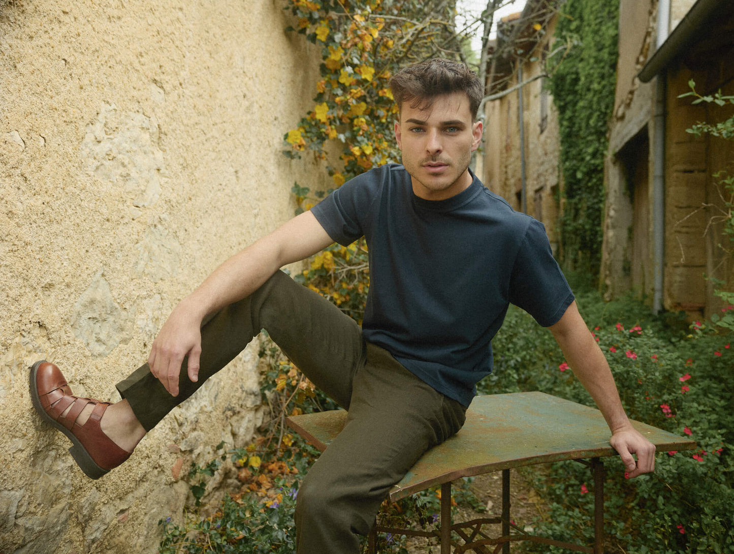 Pétrone T-shirt manches courtes coton bio tencel bleu marine homme#couleur_bleu-marine