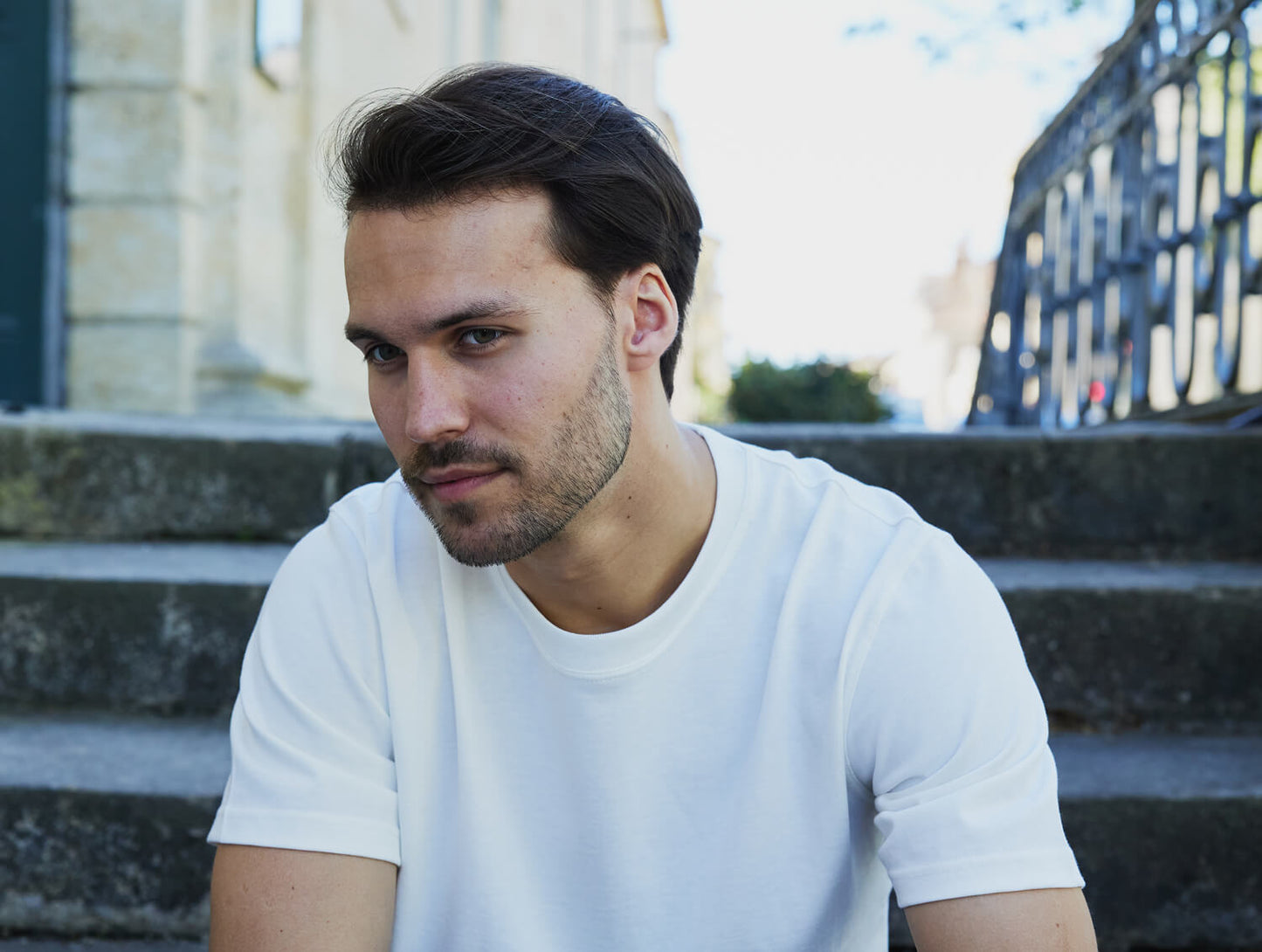 Pétrone T-shirt manches courtes coton pima micromodal blanc crème homme#couleur_blanc-crème