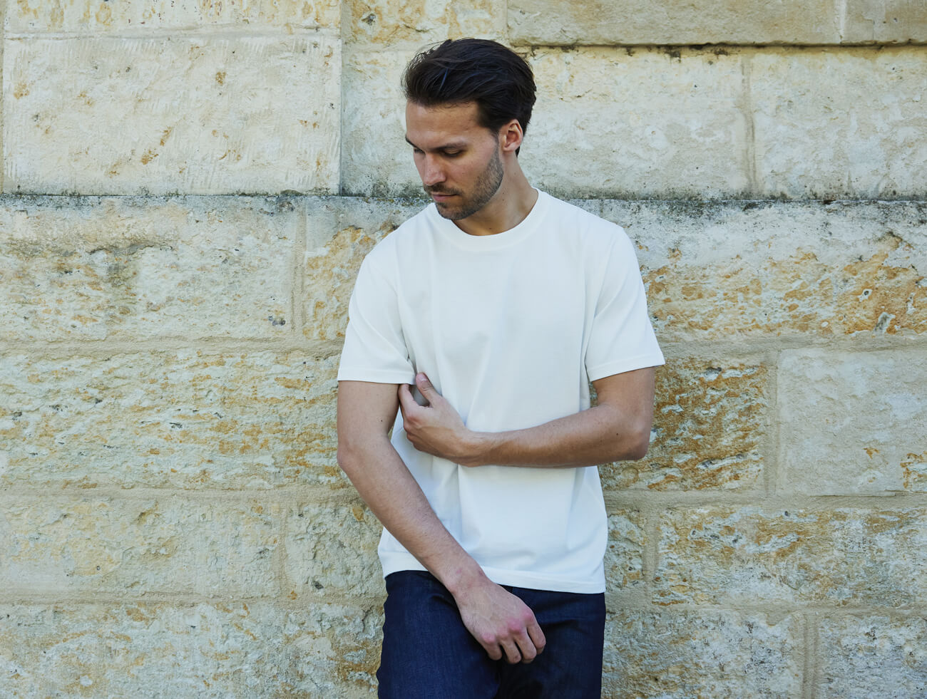 Pétrone T-shirt manches courtes coton pima micromodal blanc crème homme#couleur_blanc-crème